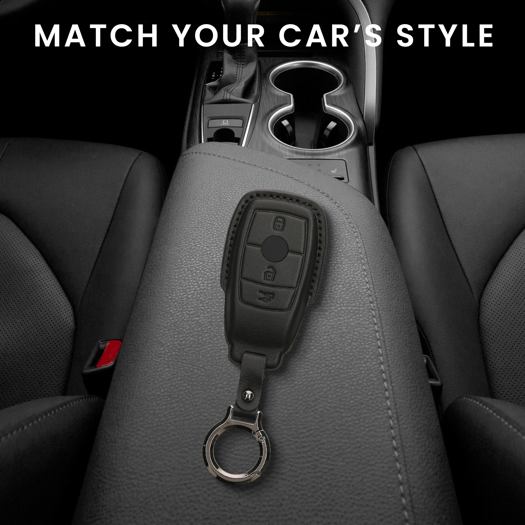 Obal na klíč od auta pro Mercedes-Benz chytrý klíč klíč od auta (only Keyless) kwmobile s kroužkem z pravé kůže - černá