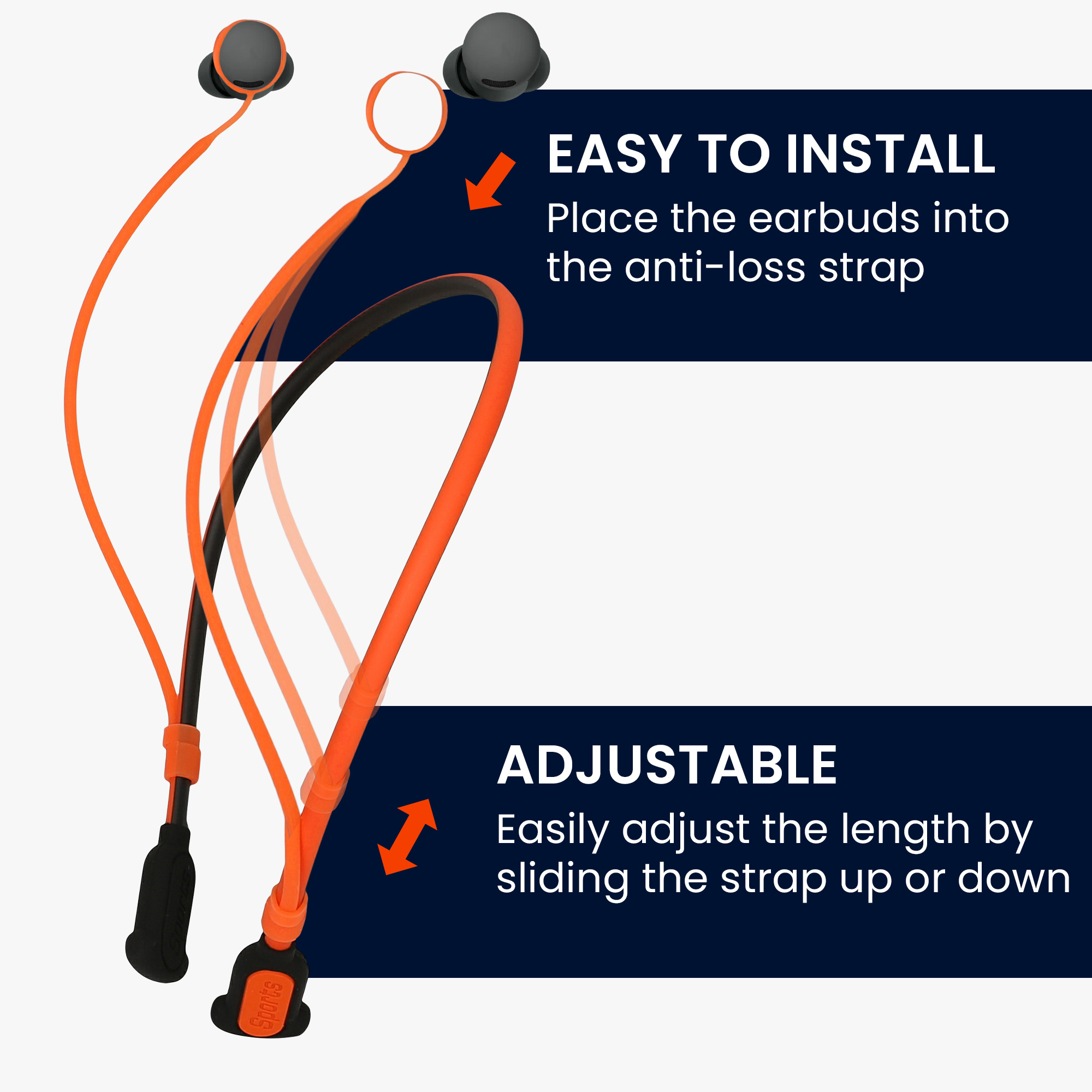 Silikonové poutko na krk pro Google Pixel Buds 2A / Pixel Buds Pro 2 kwmobile s popruhem na krk - oranžová / černá