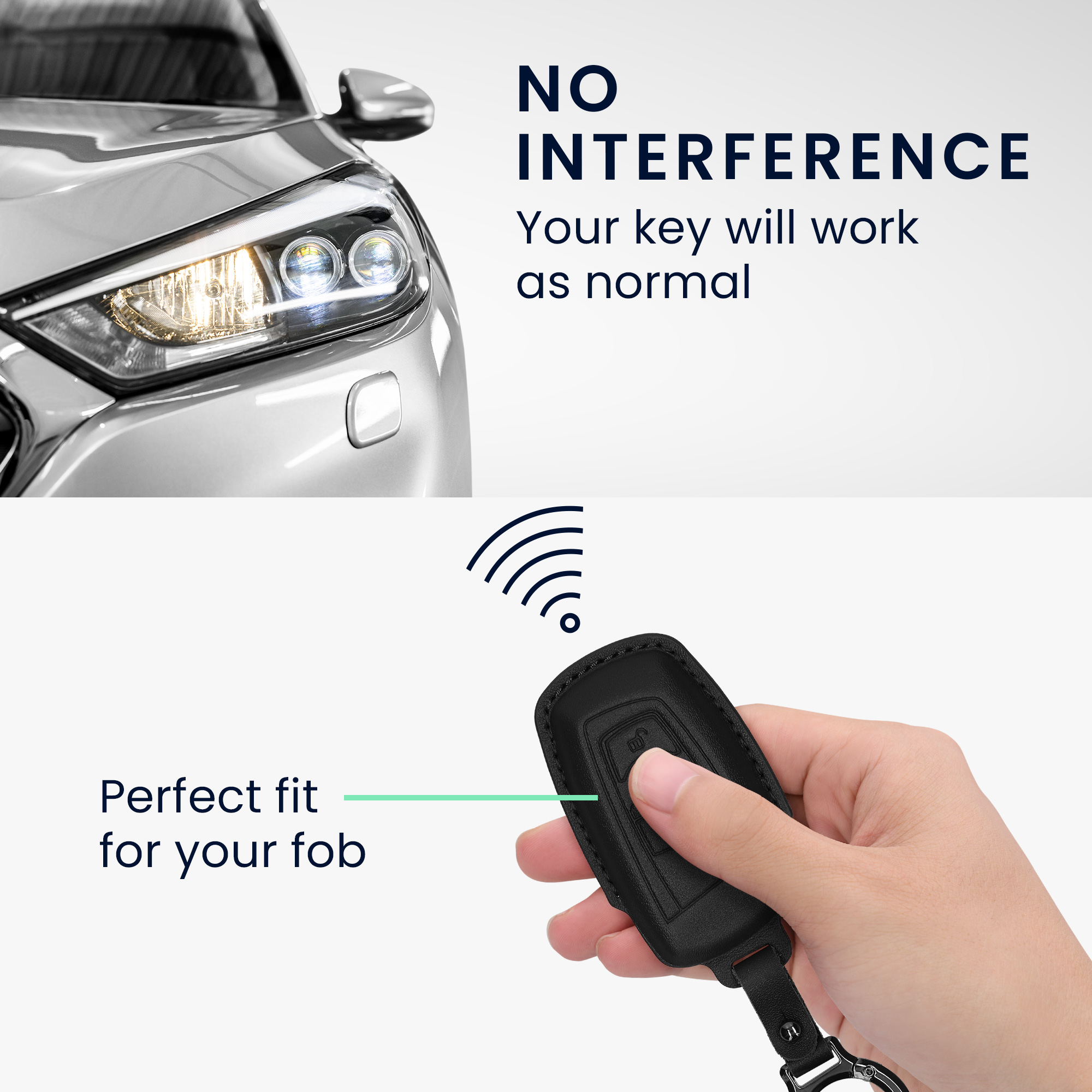 Obal na klíč od auta pro BMW klíč s dálkovým ovládáním a 3 tlačítky (pouze Keyless Go) kwmobile s kroužkem z pravé kůže - černá