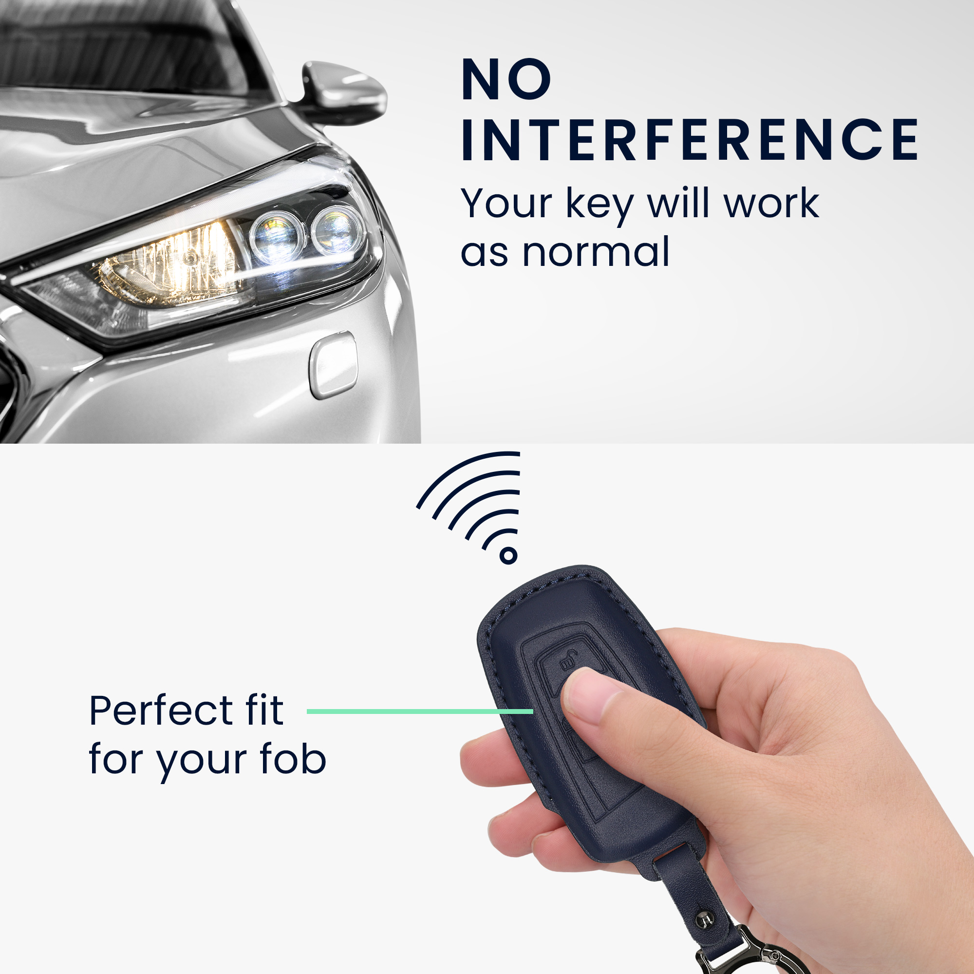Obal na klíč od auta pro BMW klíč s dálkovým ovládáním a 3 tlačítky (pouze Keyless Go) kwmobile s kroužkem z pravé kůže - tmavě modrá