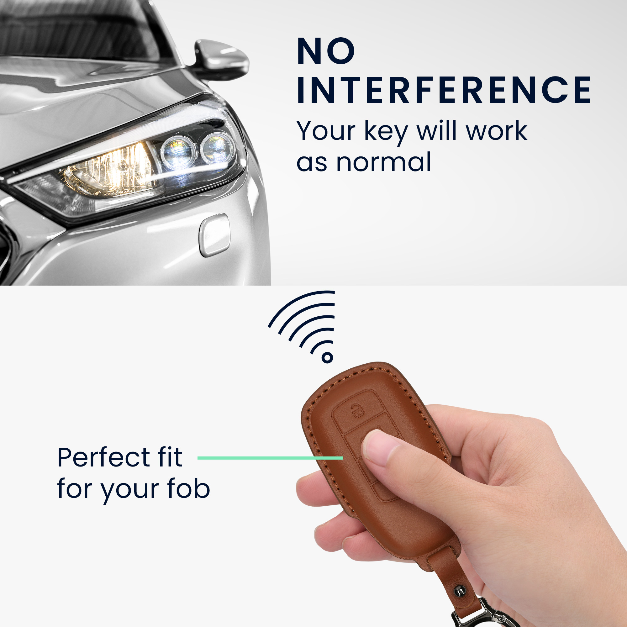 Obal na klíč od auta pro Chery Omoda C5 / Jaecoo 7 / Tiggo 7 Pro 8 Pro / Arrizo 5 kwmobile s kroužkem z pravé kůže - světle hnědá