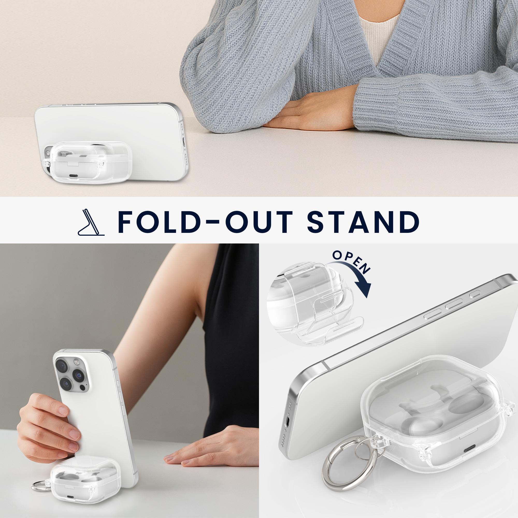 Čiré pouzdro na sluchátka pro Samsung Galaxy Buds 4 / Galaxy Buds 4 Pro kwmobile se stojánkem TPU - transparentní