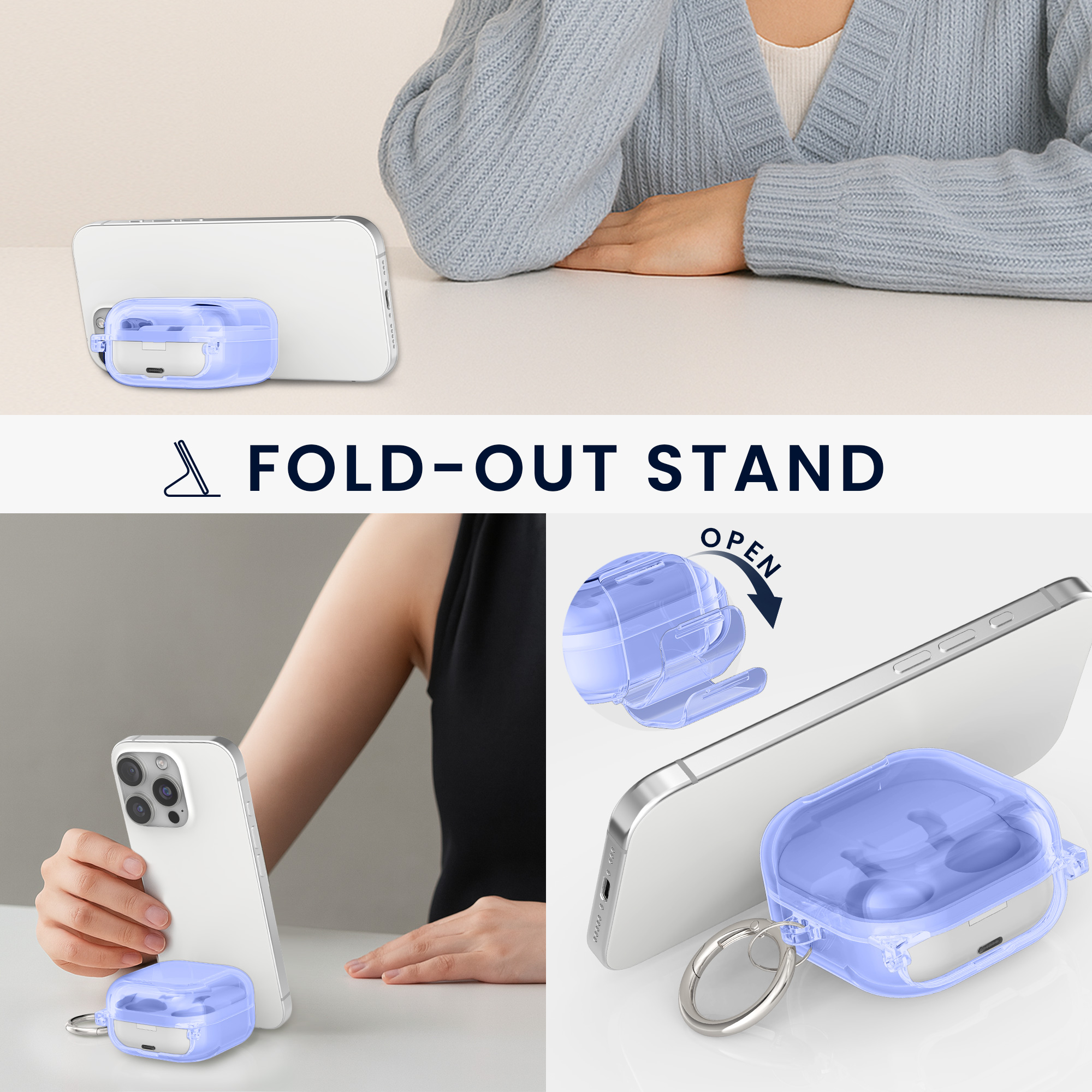 Čiré pouzdro na sluchátka pro Samsung Galaxy Buds 4 / Galaxy Buds 4 Pro kwmobile se stojánkem TPU - modrá