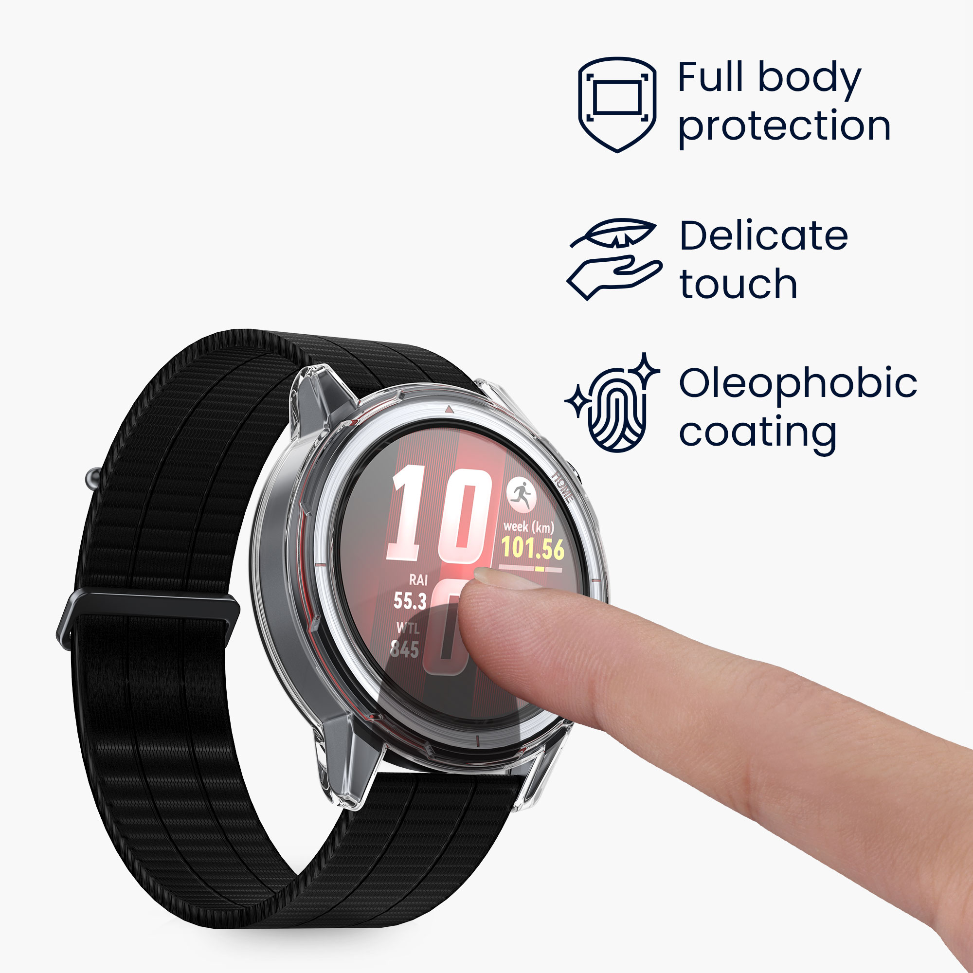 2x obal s ochranným sklem pro Huawei Watch GT Runner 2 kwmobile silikonové - černá / transparentní