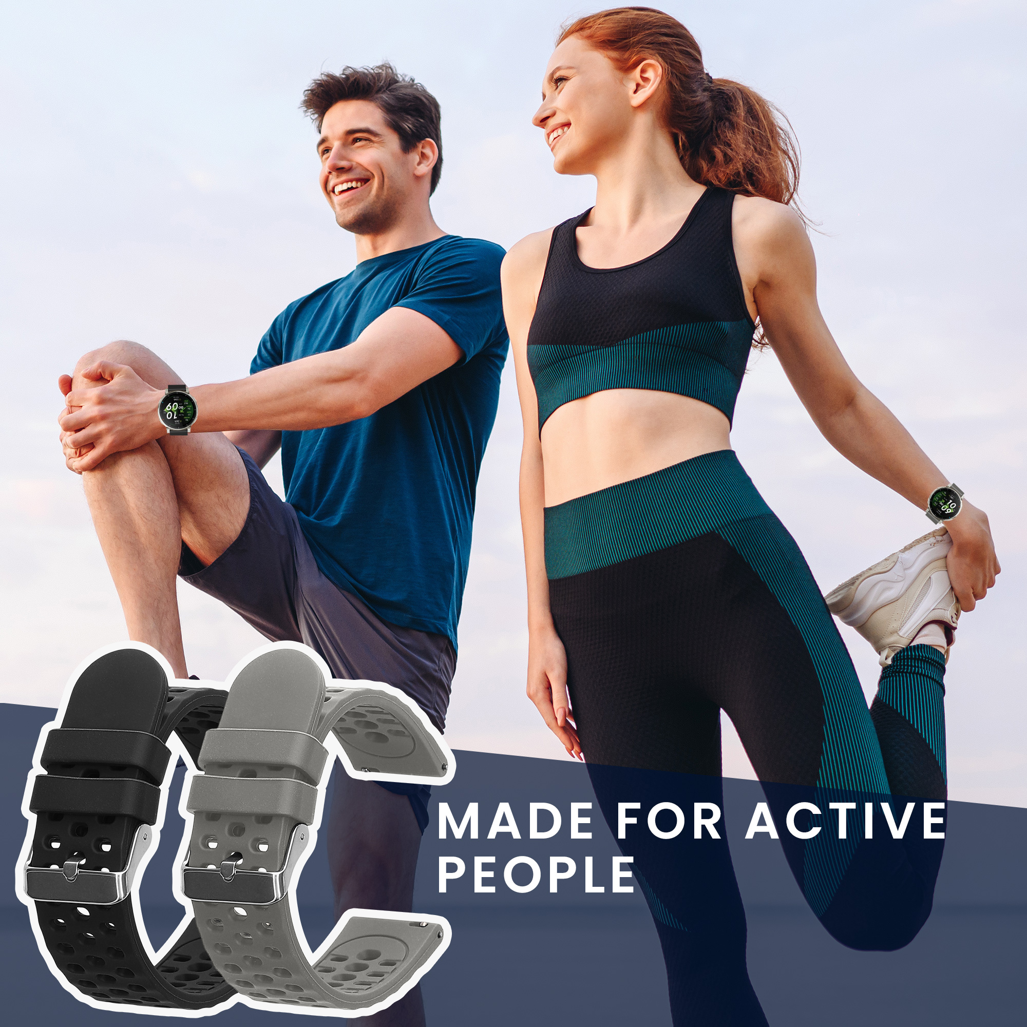 Řemínky pro Amazfit Active3 Premium kwmobile silikonové - šedá / černá