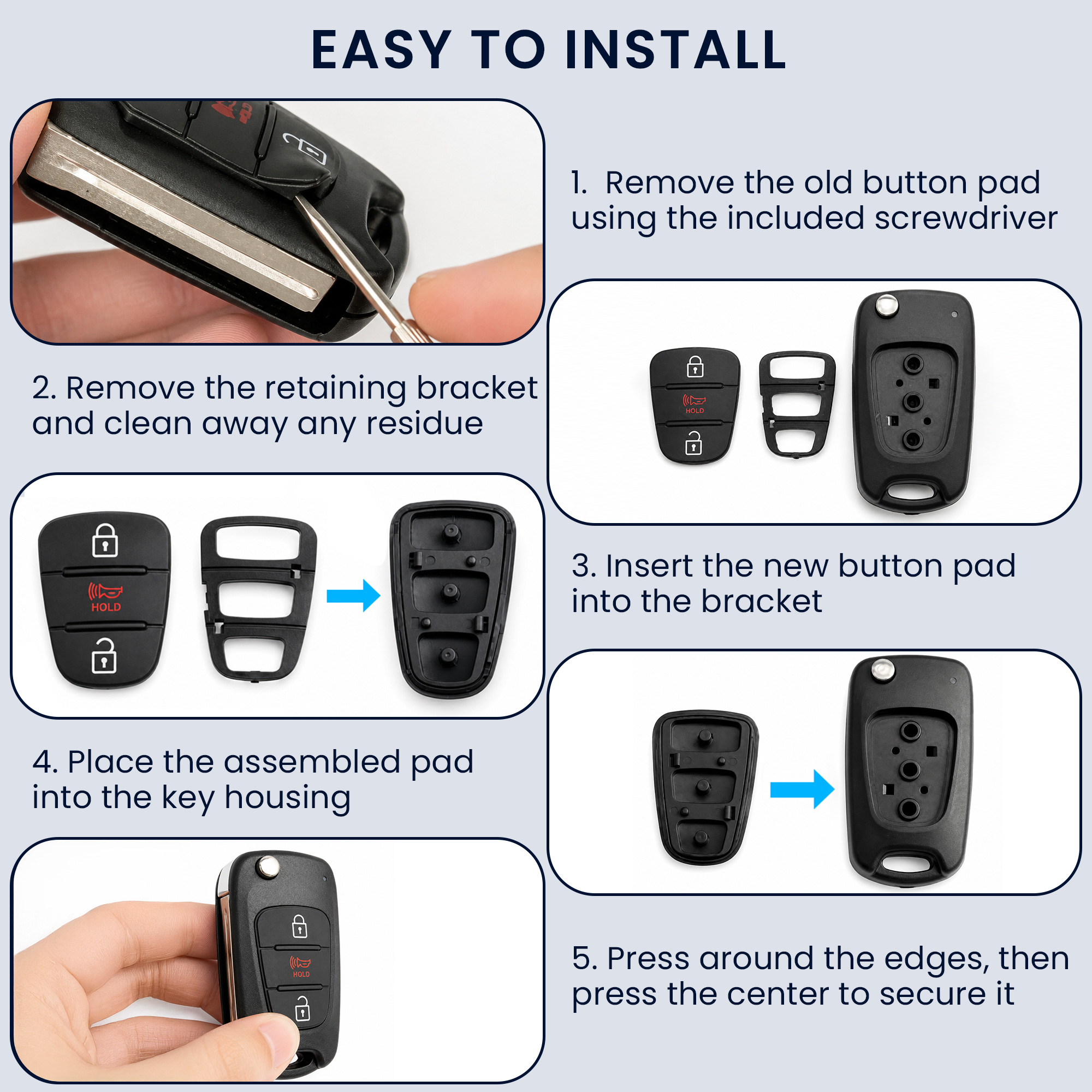 Náhradní tlačítka na klíč od auta pro VW Golf 7 MK7 klíč se 3 tlačítky Keypad kwmobile - černá / bílá