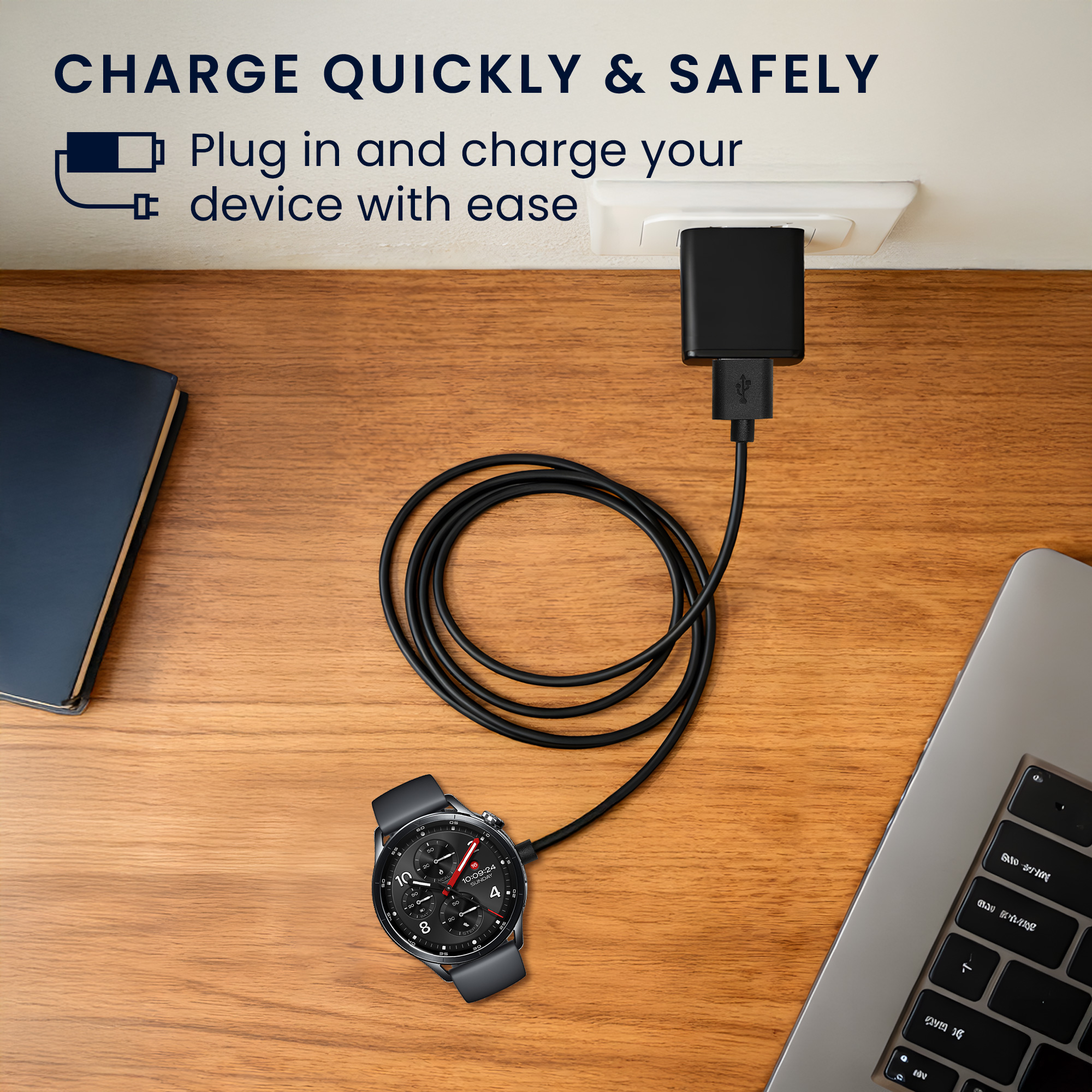 Nabíjecí kabel pro chytré hodinky pro Xiaomi Watch S5 / Watch 5 kwmobile - černá