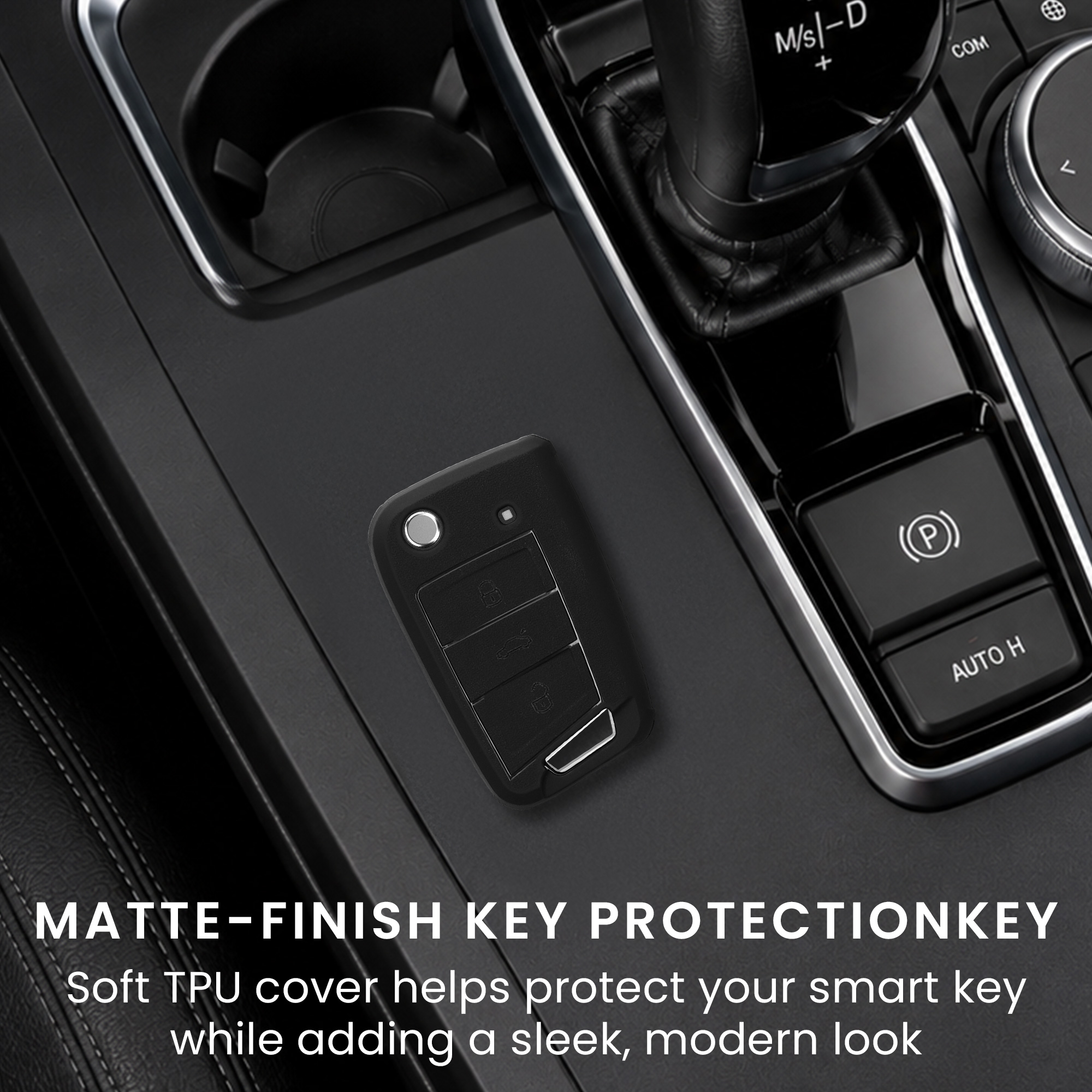 Obal na klíč od auta pro VW Golf 7 MK7 klíč se 3 tlačítky kwmobile - měkká ochrana, protiskluzový obal, matný povrch, odolné proti poškrábání, černá