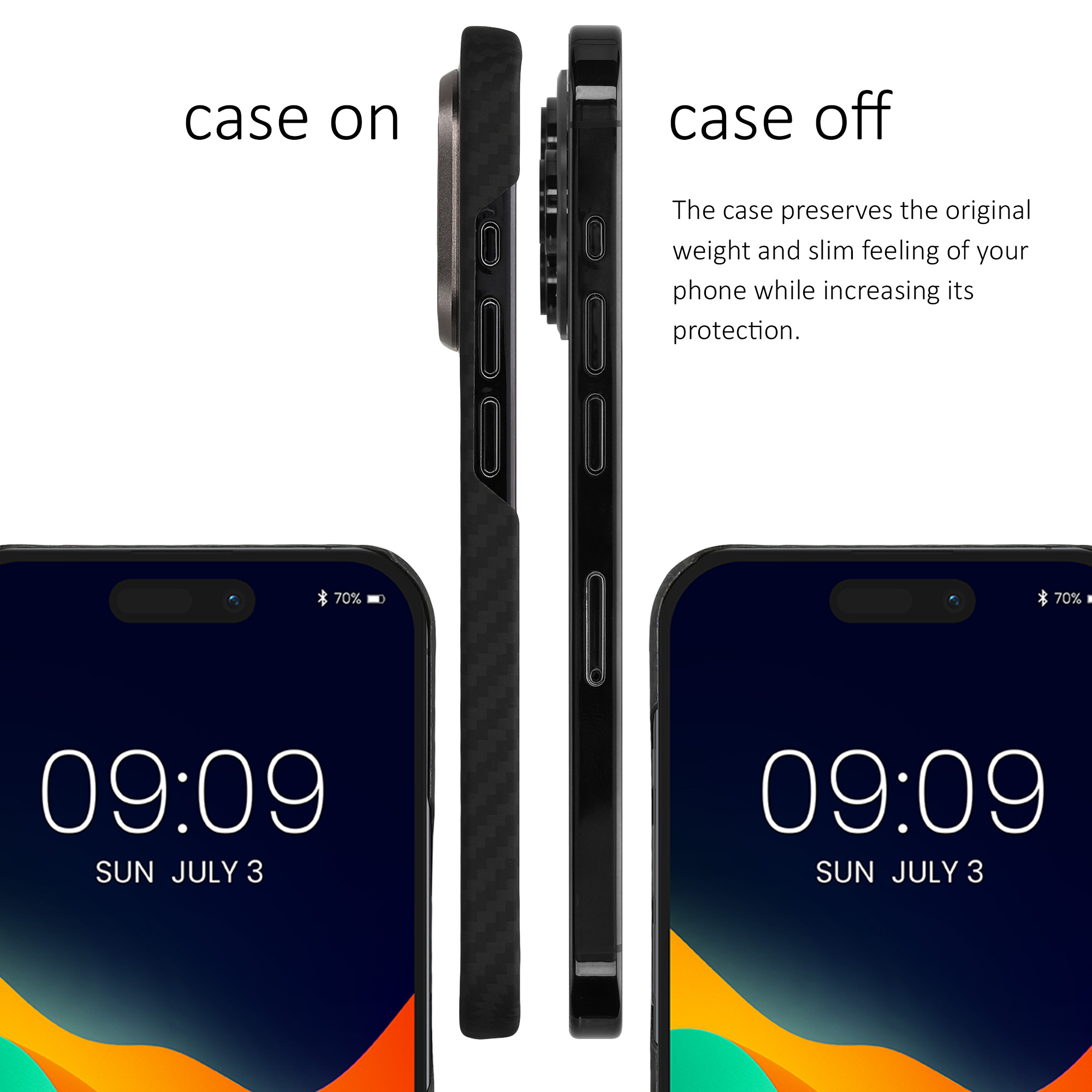 Pouzdro z aramidového vlákna pro Apple iPhone 15 Pro kalibri tenké - matná černá
