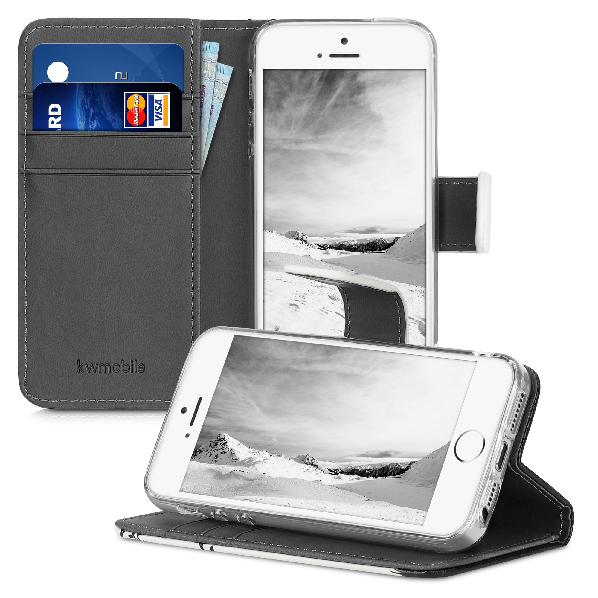 Flipové pouzdro kwmobile pro Apple iPhone SE (1.Gen 2016) / iPhone 5 / iPhone 5S - černá, bílá