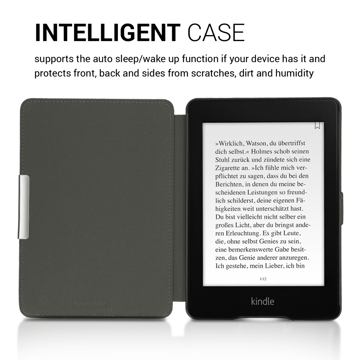 Pouzdro na čtečku kwmobile Kindle Paperwhite - Magnolias - taupe / bílá / modrošedá