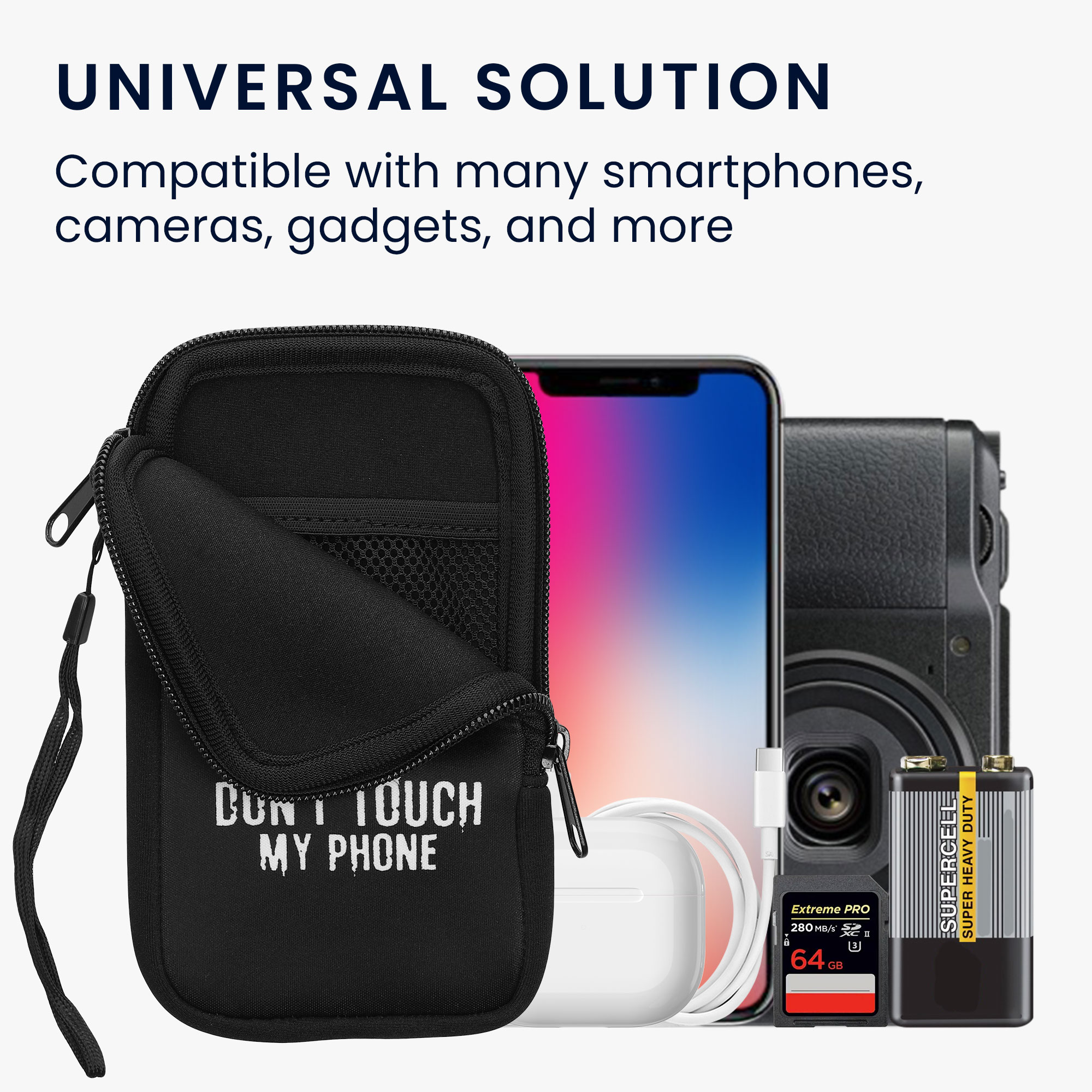 kwmobile univerzální pouzdro na mobil L 6.5", neopren, Don't Touch My Phone bílá / černá