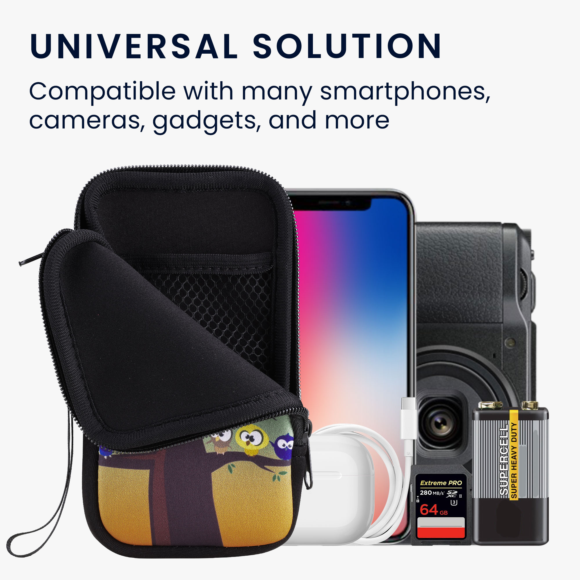 kwmobile univerzální pouzdro na mobil L 6.5", neopren, owls tree vícebarevná / modrá / hnědá