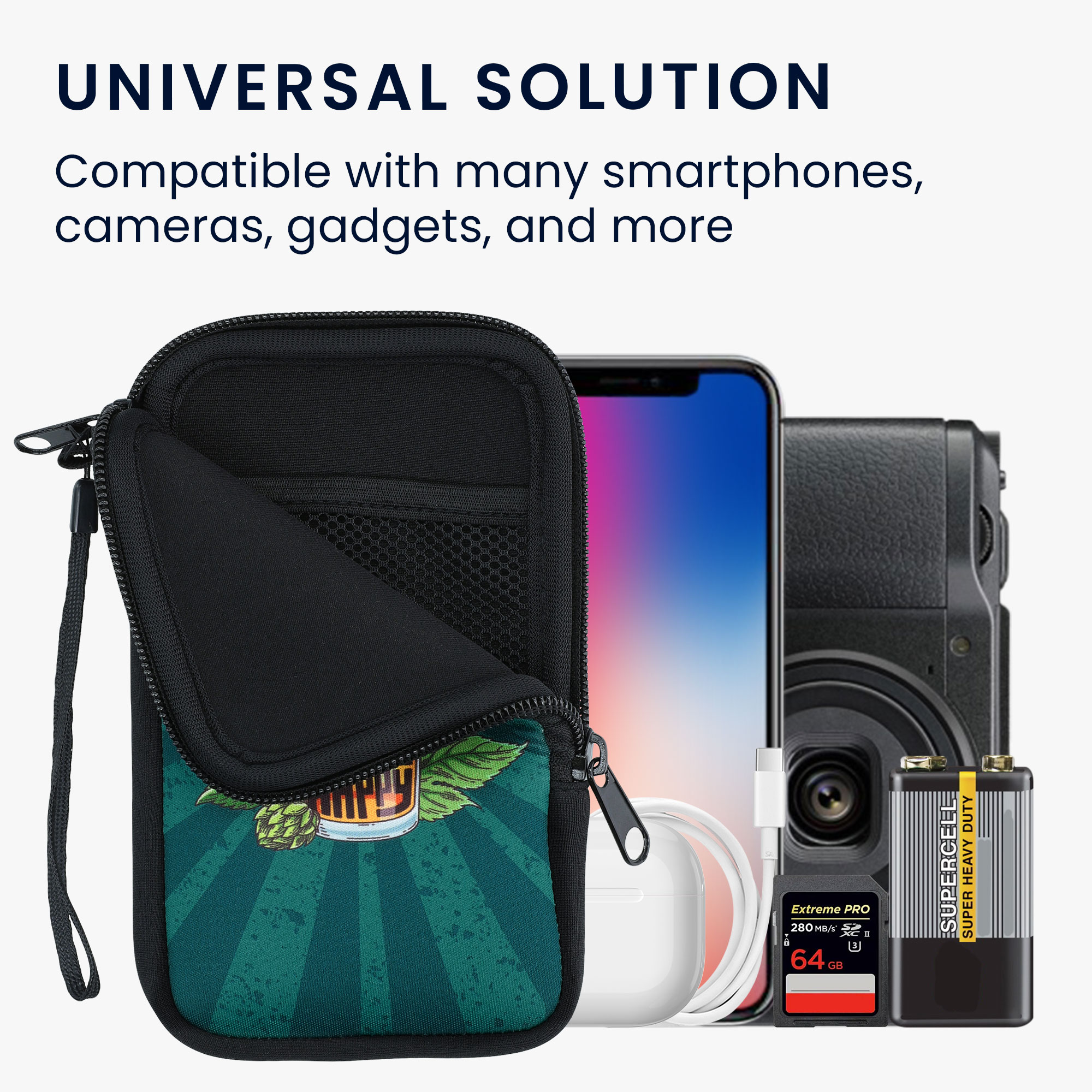 kwmobile univerzální pouzdro na mobil L 6.5", neopren, Don't Worry Beer Happy oranžová / zelená / petrol