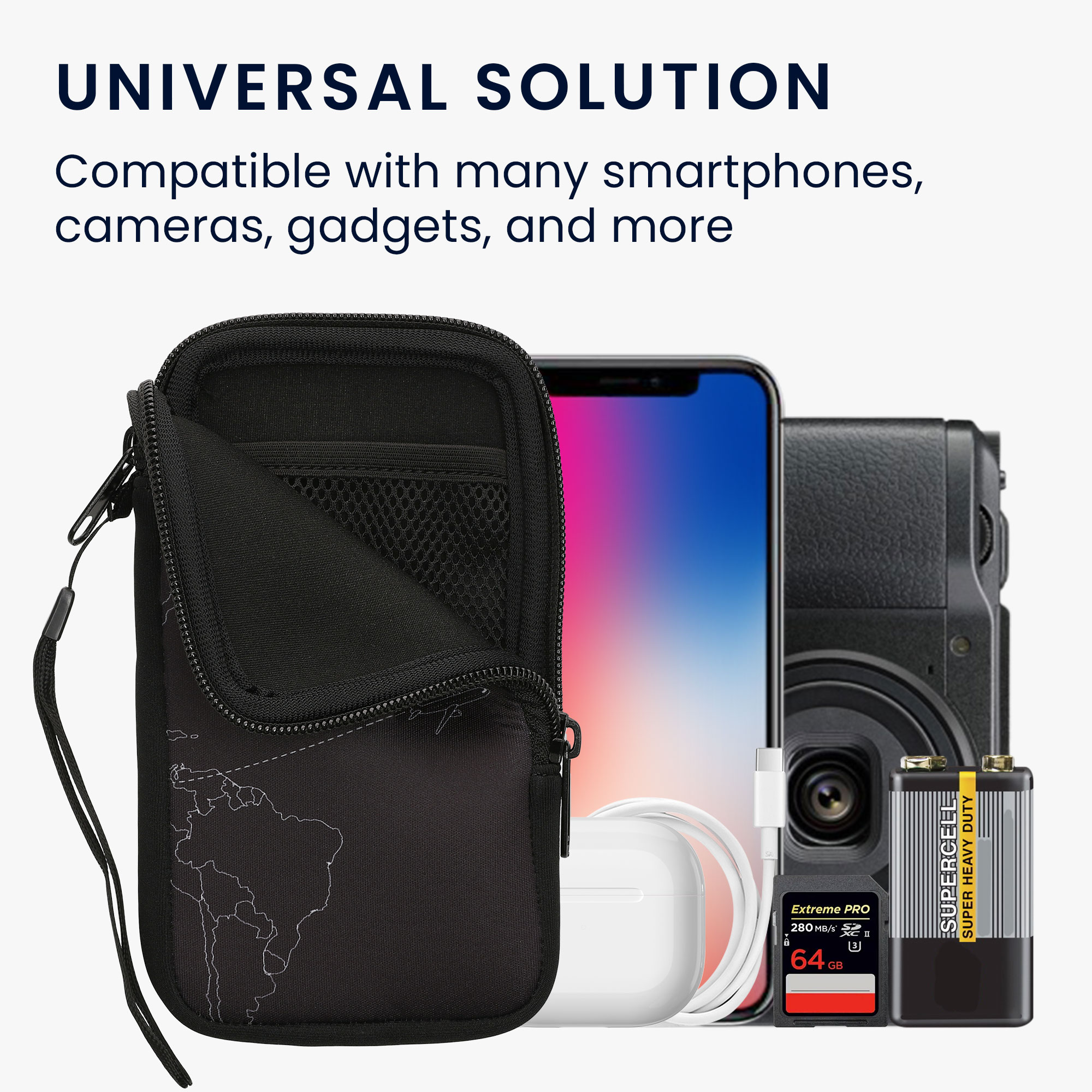 kwmobile univerzální pouzdro na mobil L 6.5", neopren, Travel & Explore bílá / černá