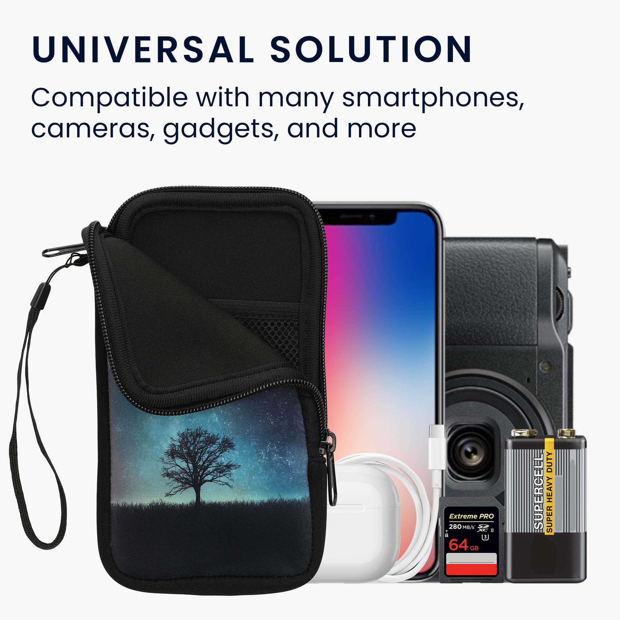 Univerzální pouzdro kwmobile na mobil XL 6,7/6,8" (17,2 x 8,4 cm) - motiv kosmická příroda, modrá / šedá / černá