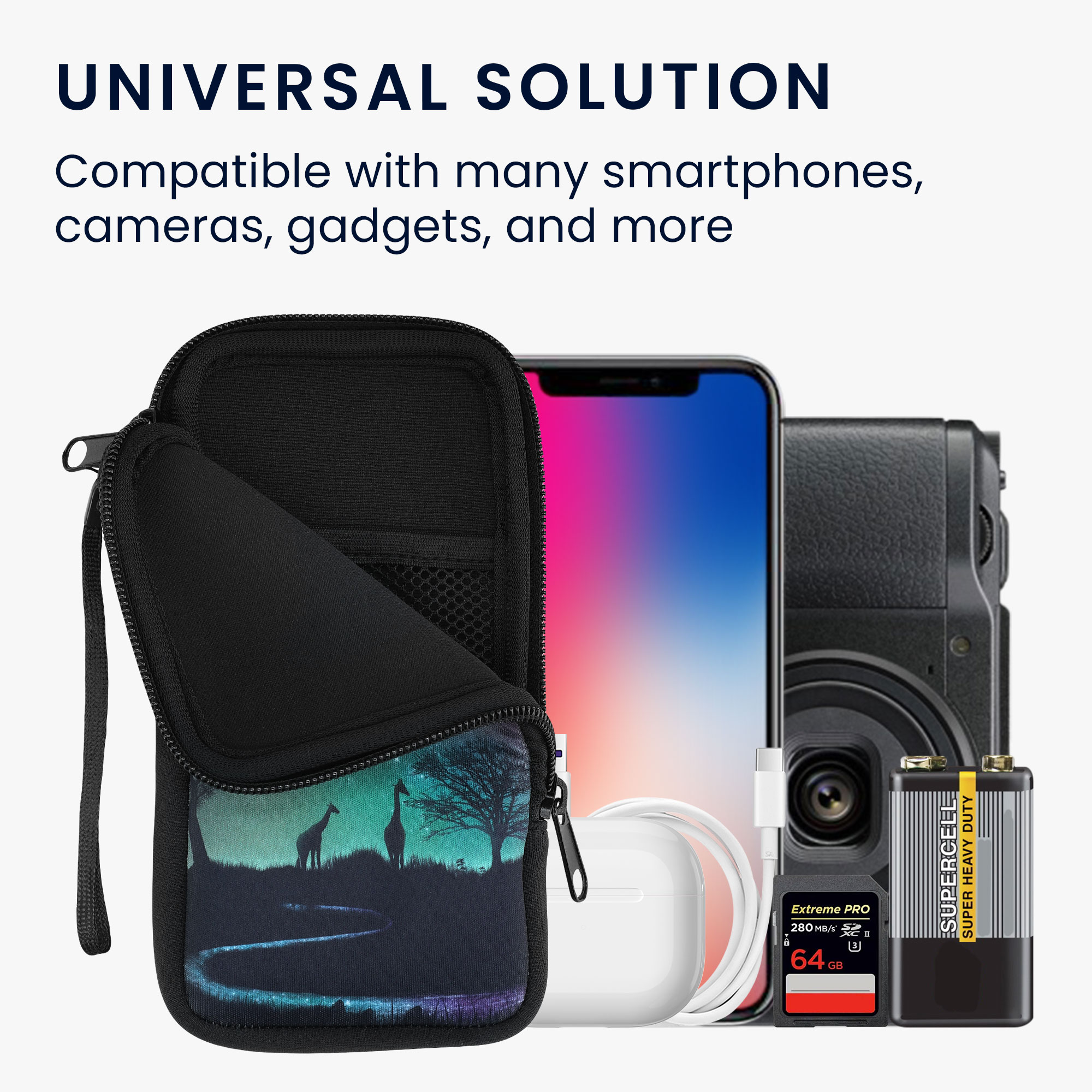Univerzální pouzdro na mobil kwmobile - XL - 17,2 x 8,4 cm (6.7/6.8") - motiv hvězdné žirafy - černá / tmavě modrá /...