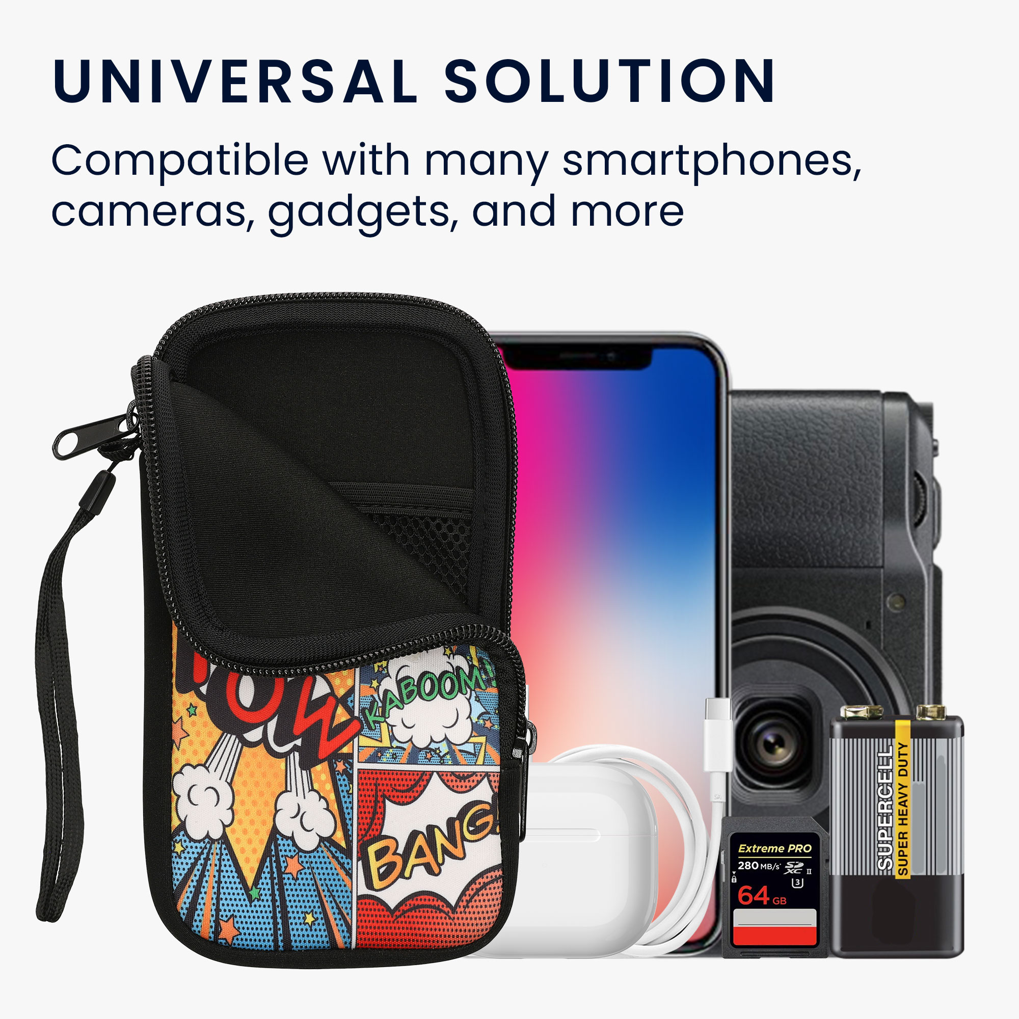 Univerzální pouzdro na mobil kwmobile - XL - 17,2 x 8,4 cm (6.7/6.8") - motiv komiksové symboly - Multicolor