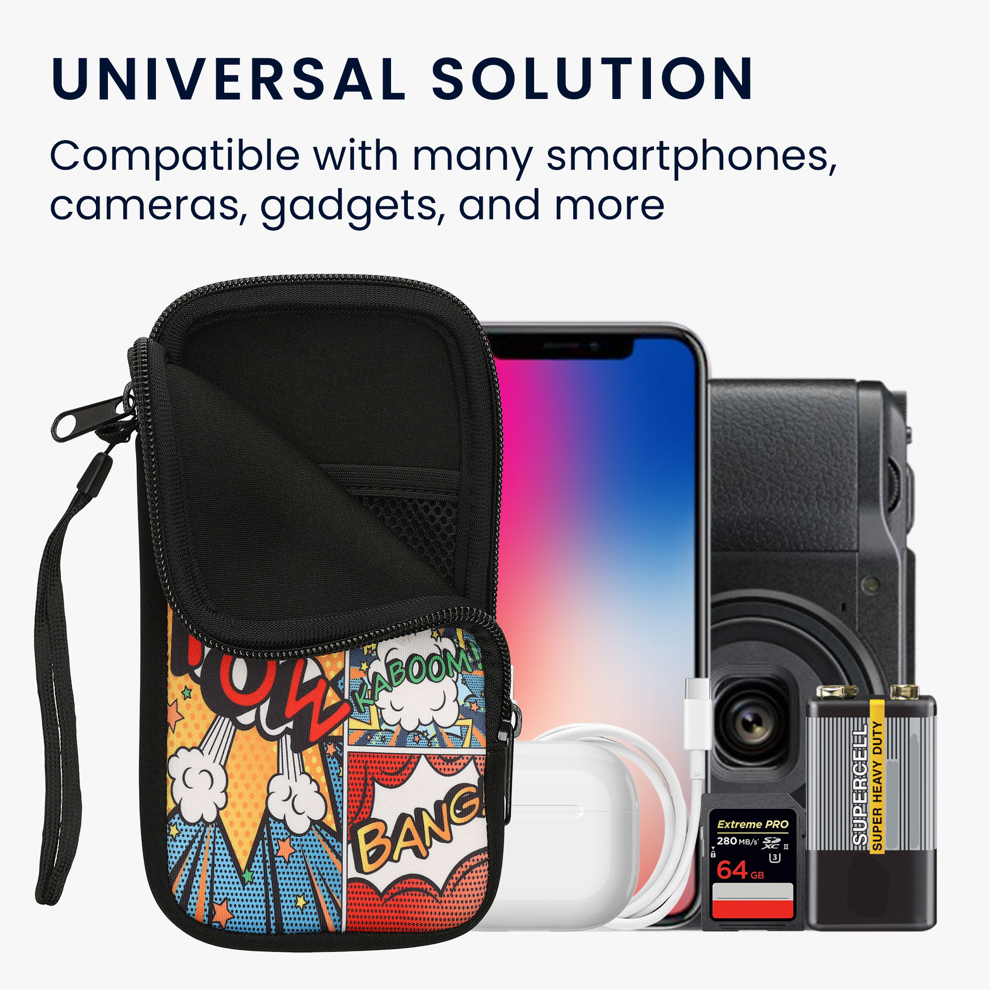 Univerzální pouzdro kwmobile na mobil XXL - 7" - motiv Comic Book Symbols Multicolor