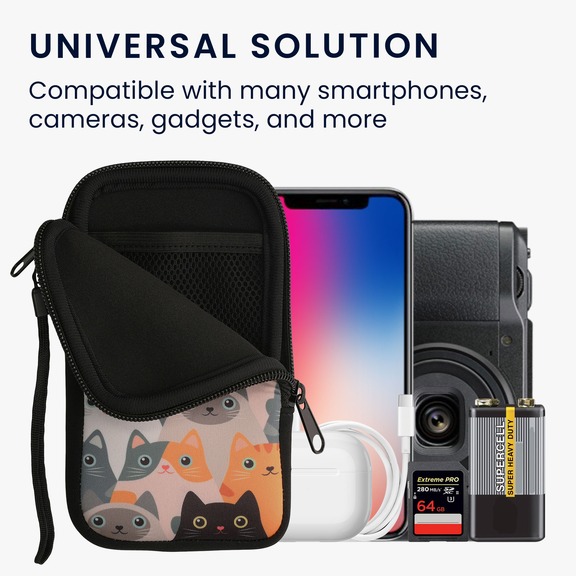 kwmobile univerzální pouzdro na mobil L 6.5", neopren, Cats oranžová / černá / bílá