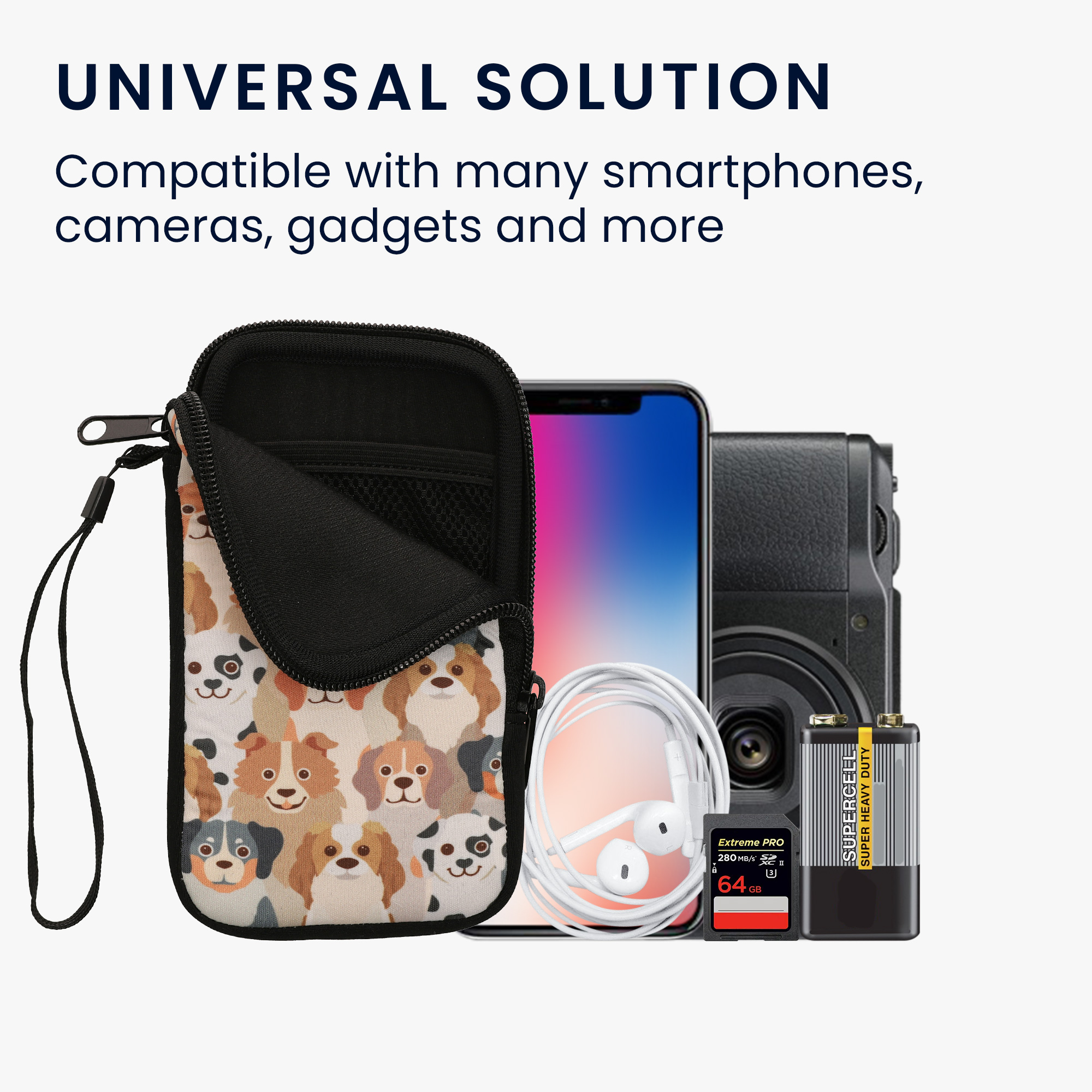 Univerzální pouzdro na mobil kwmobile pro Smartphone Size M, motiv Dogs bílá / světle hnědá / šedá