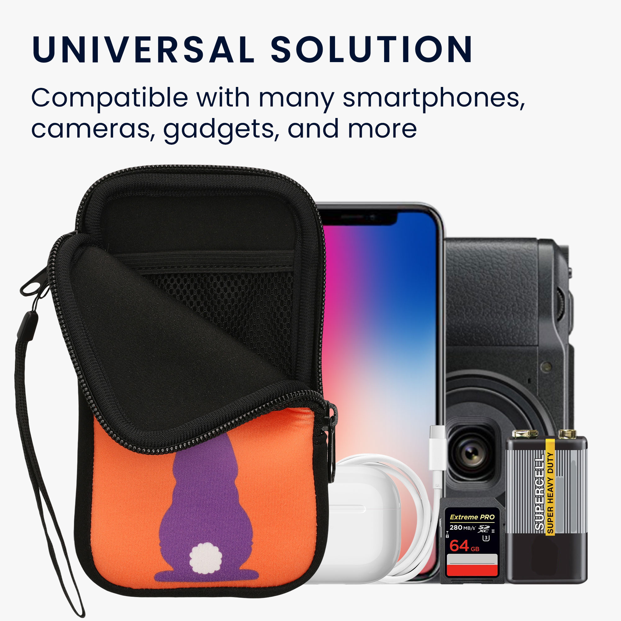 kwmobile univerzální pouzdro na mobil L 6.5", neopren, Rabbit Silhouette fialová / korálová
