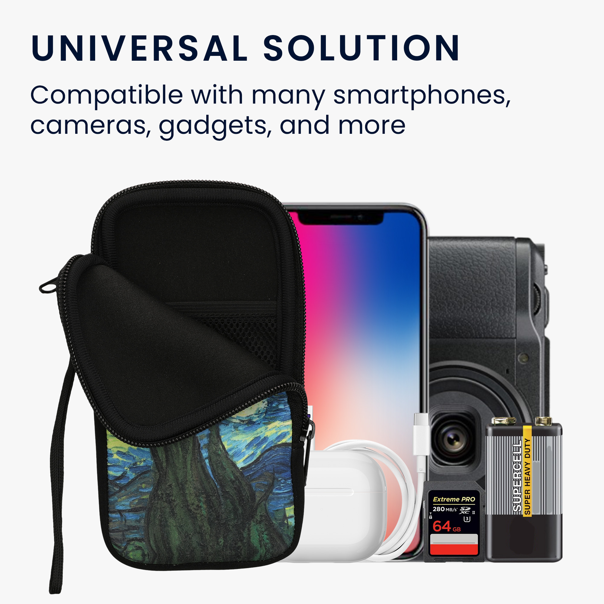 Univerzální pouzdro kwmobile na mobil XXL - 7" - motiv Starry Night - modrá / žlutá