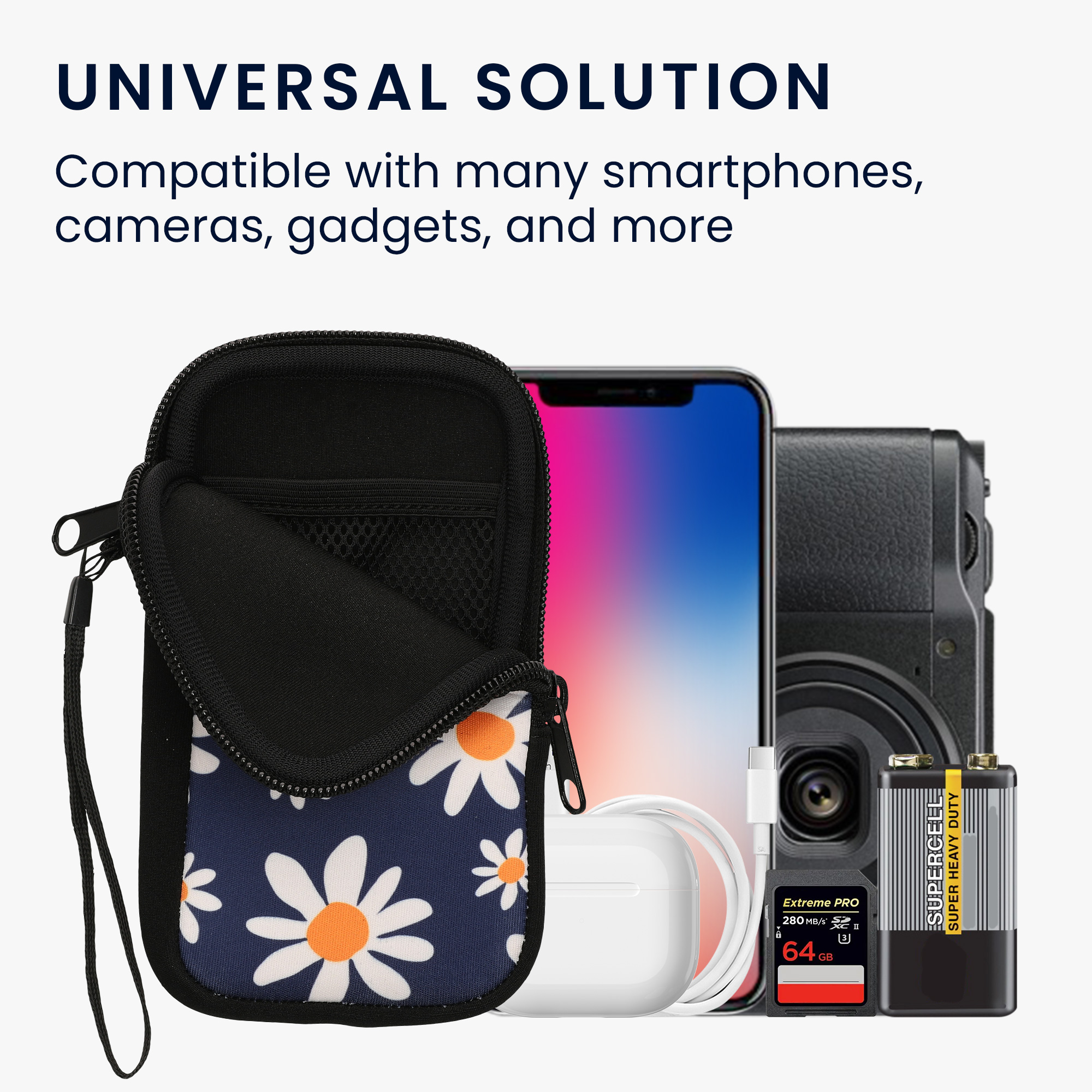 Univerzální pouzdro na mobil kwmobile pro Smartphone Size M, motiv Summer Daisy modrá / bílá / žlutá