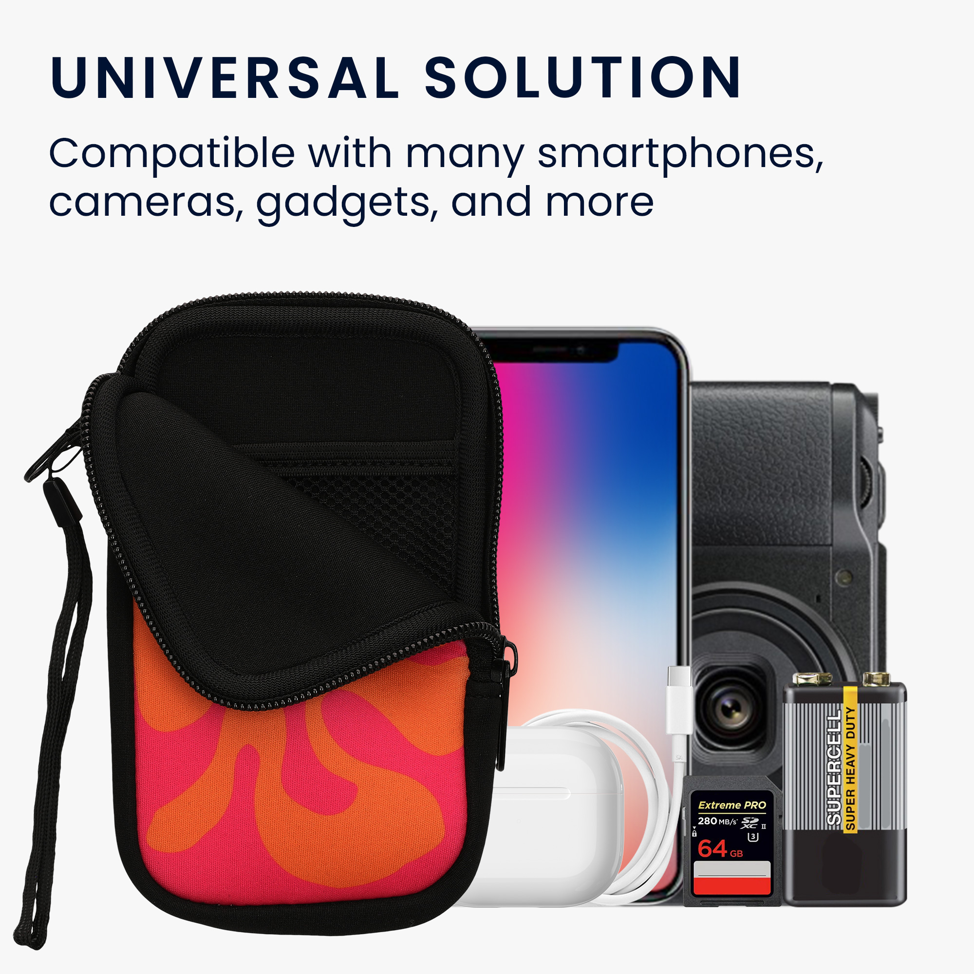 Univerzální pouzdro na mobil kwmobile pro Smartphone Size M, motiv Abstract Wave tmavě růžová / oranžová