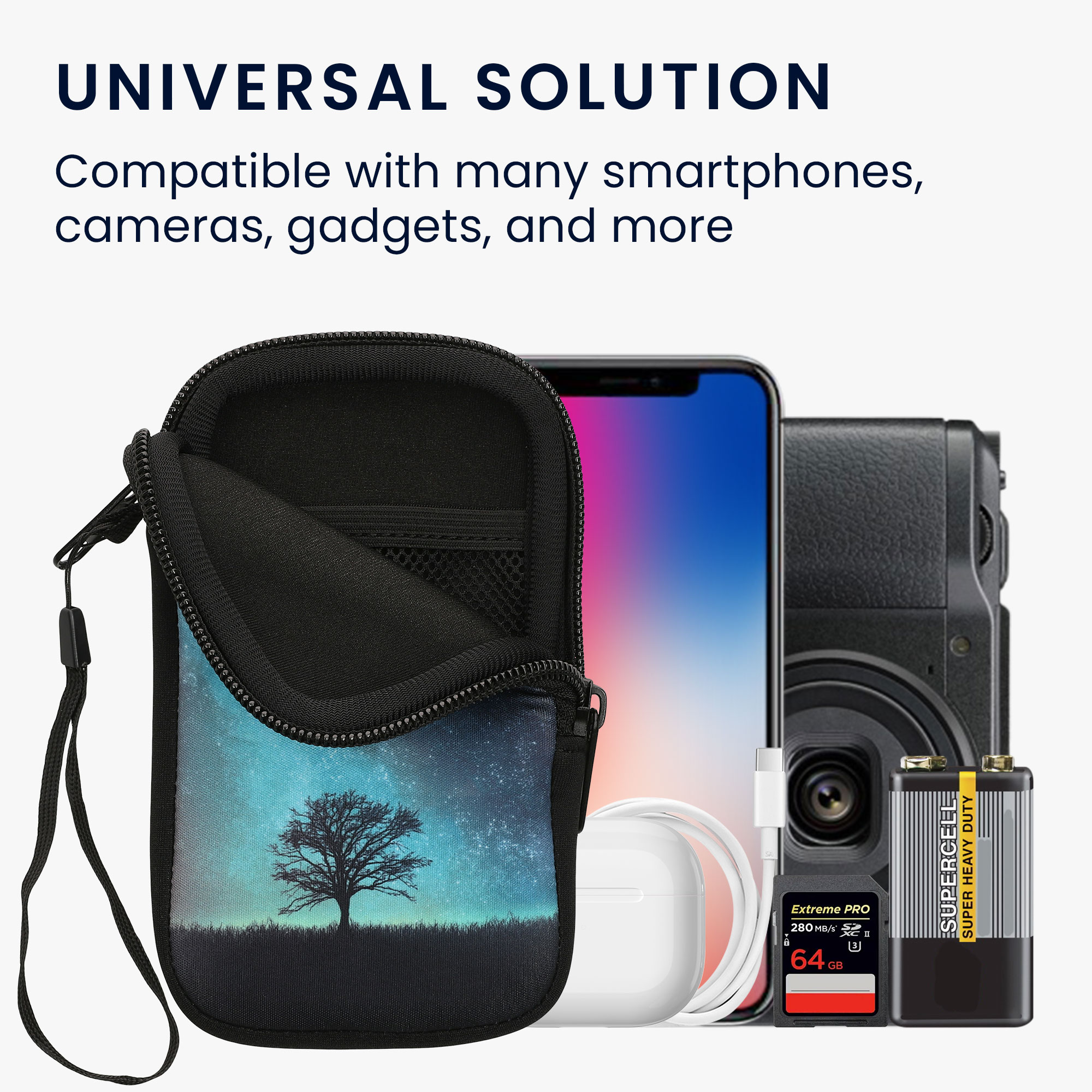 Univerzální pouzdro na mobil Smartphone Size S kwmobile - cosmic nature blue / šedá / černá