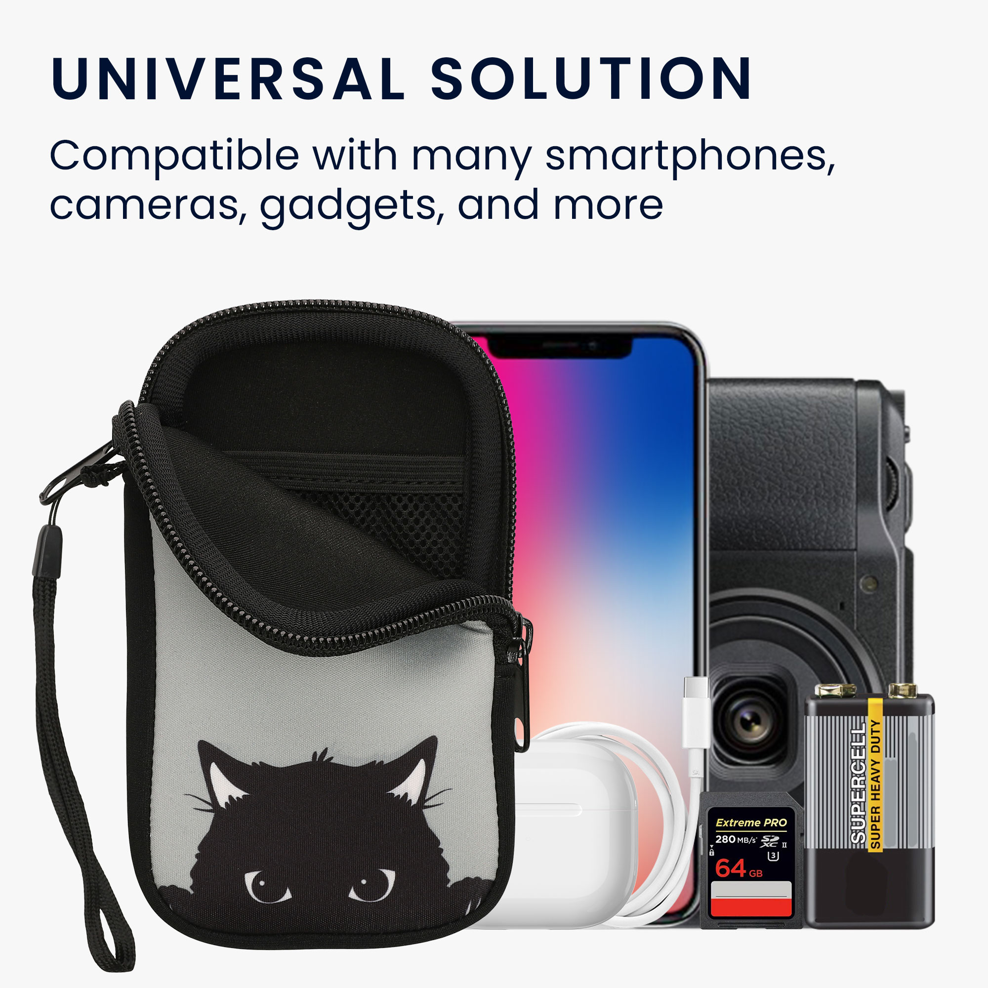Univerzální pouzdro na mobil Smartphone Size S kwmobile - curious cat grey / černá