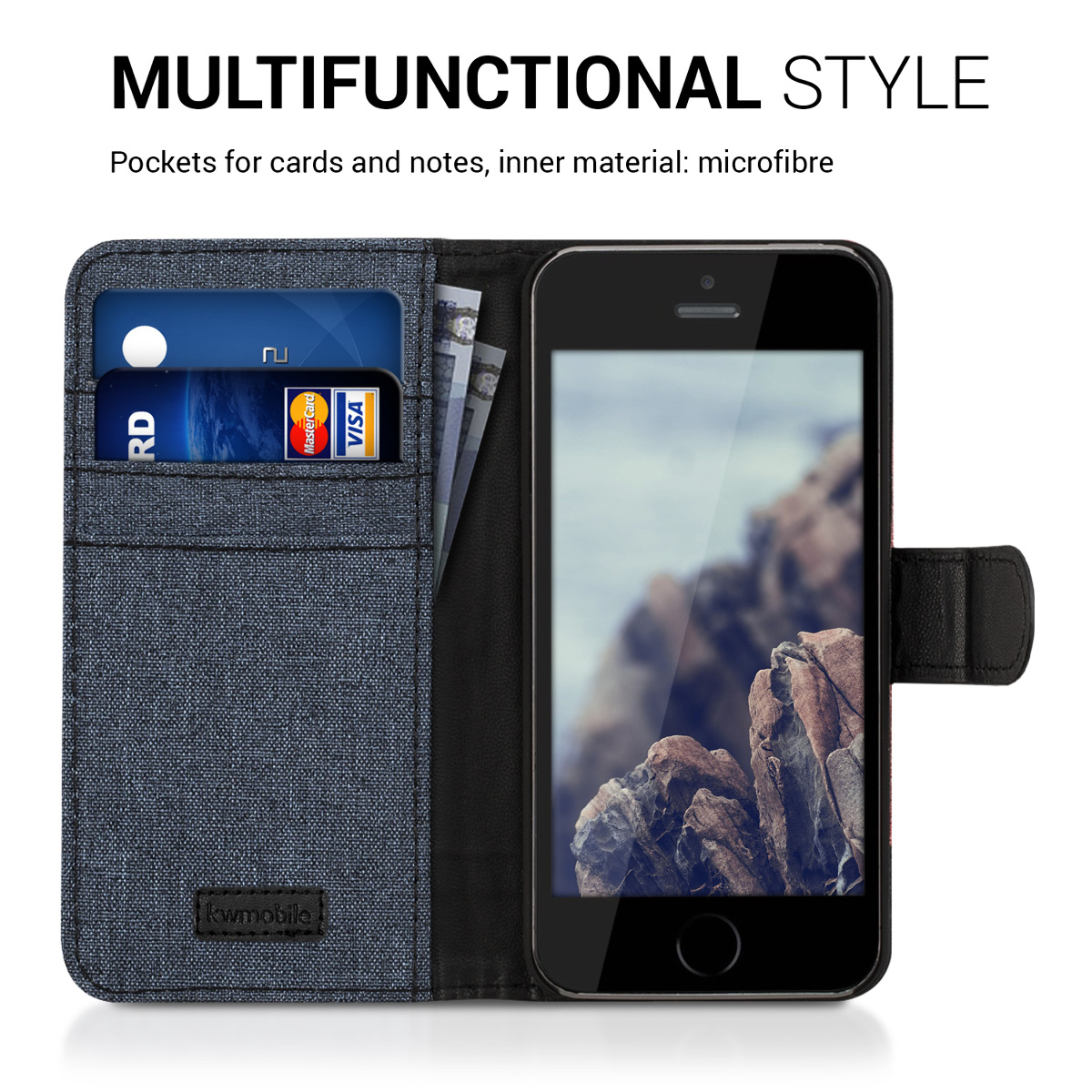 Flipové pouzdro kwmobile pro iPhone SE (1. generace 2016) / iPhone 5 / iPhone 5S - tmavě modrá