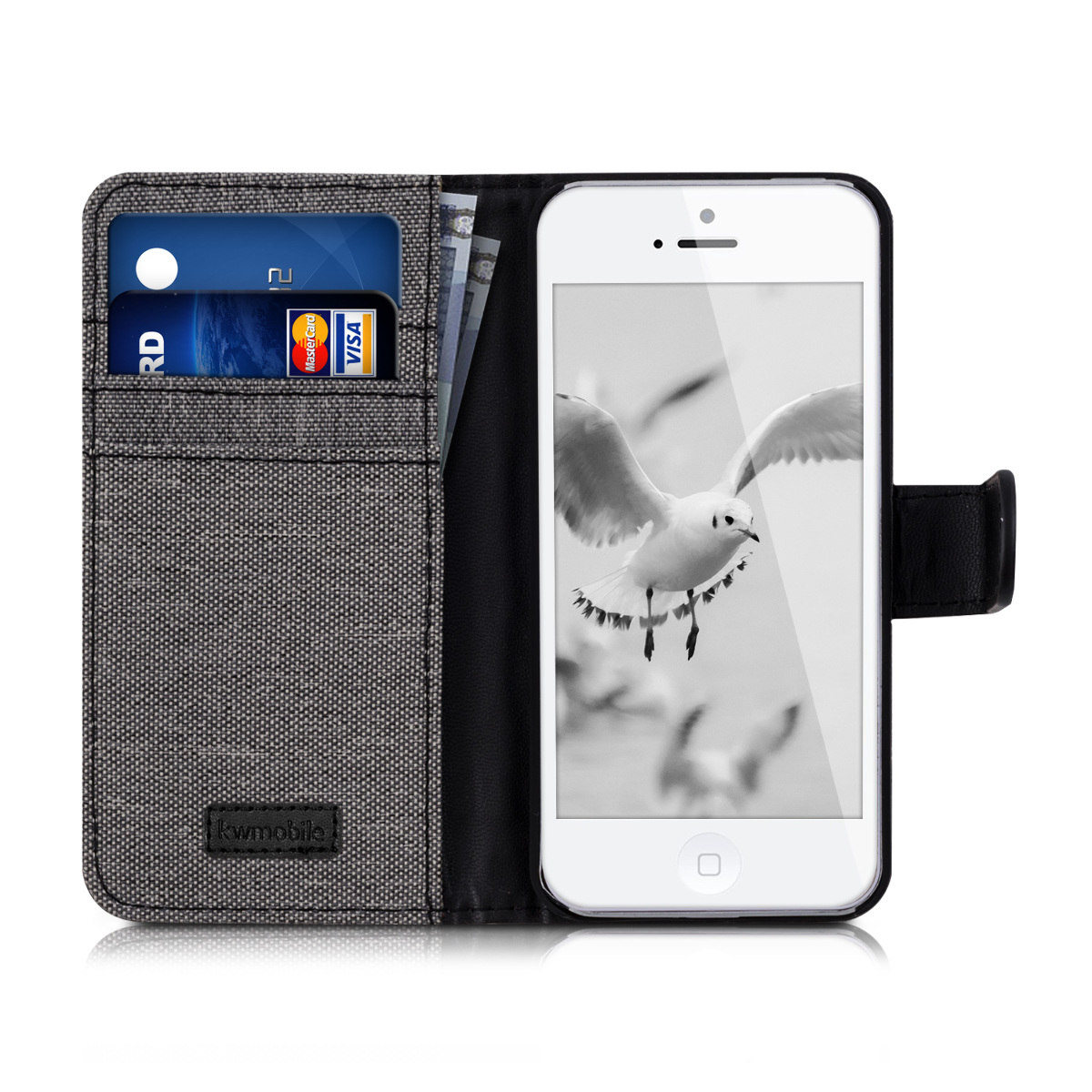 Flipové pouzdro kwmobile pro iPhone SE (1. generace 2016) / iPhone 5 / iPhone 5S - šedá / černá
