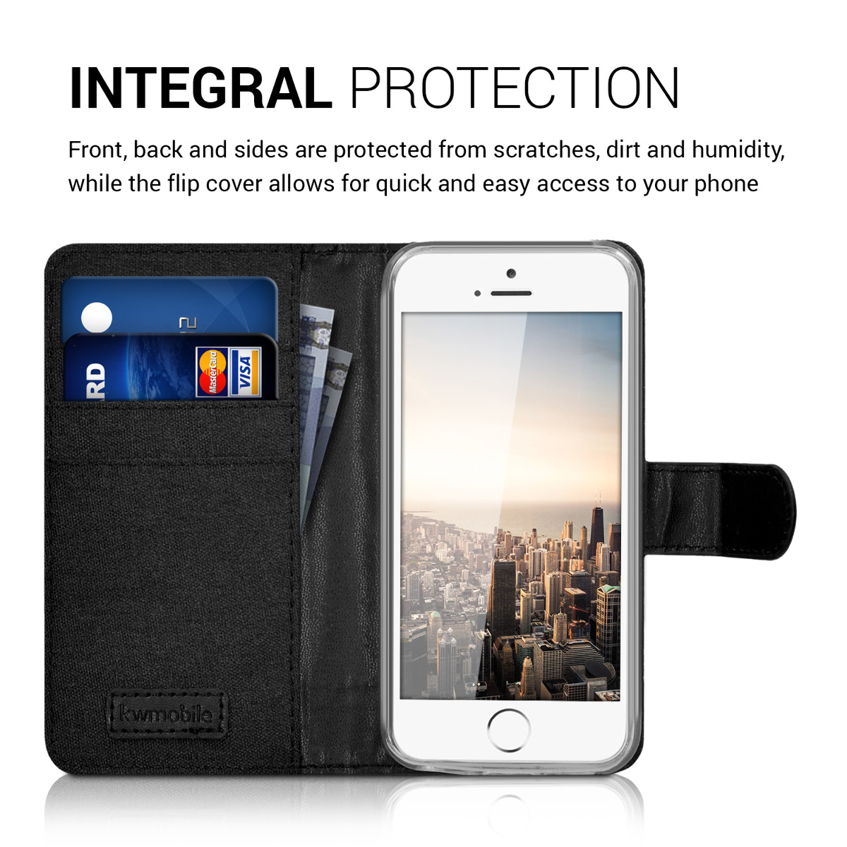 Flipové pouzdro kwmobile pro iPhone SE (1. generace 2016) / iPhone 5 / iPhone 5S - antracitová / černá