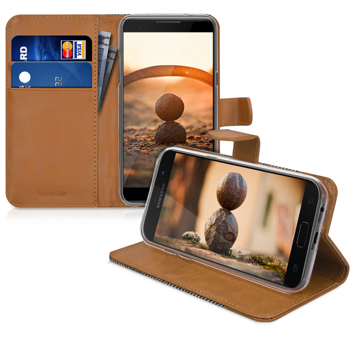 Flip pouzdro peněženka Samsung Galaxy A5 (2017) kwmobile textil ekokůže Tmavě šedá / hnědá