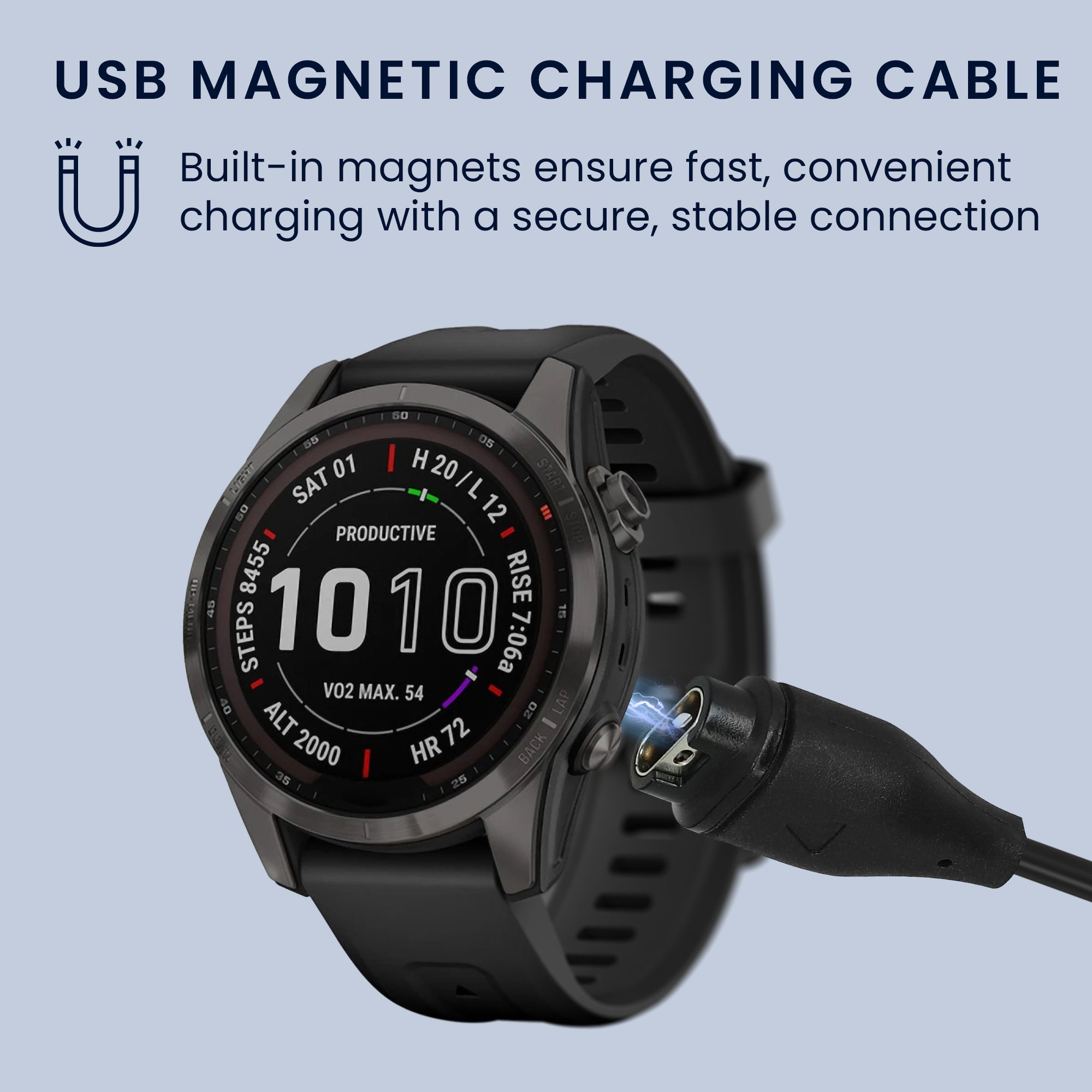 Nabíjecí kabel kwmobile pro Garmin Vivoactive 3/4, Vivosport, Venu 2/Sq, Fenix 5/6/7 - černá