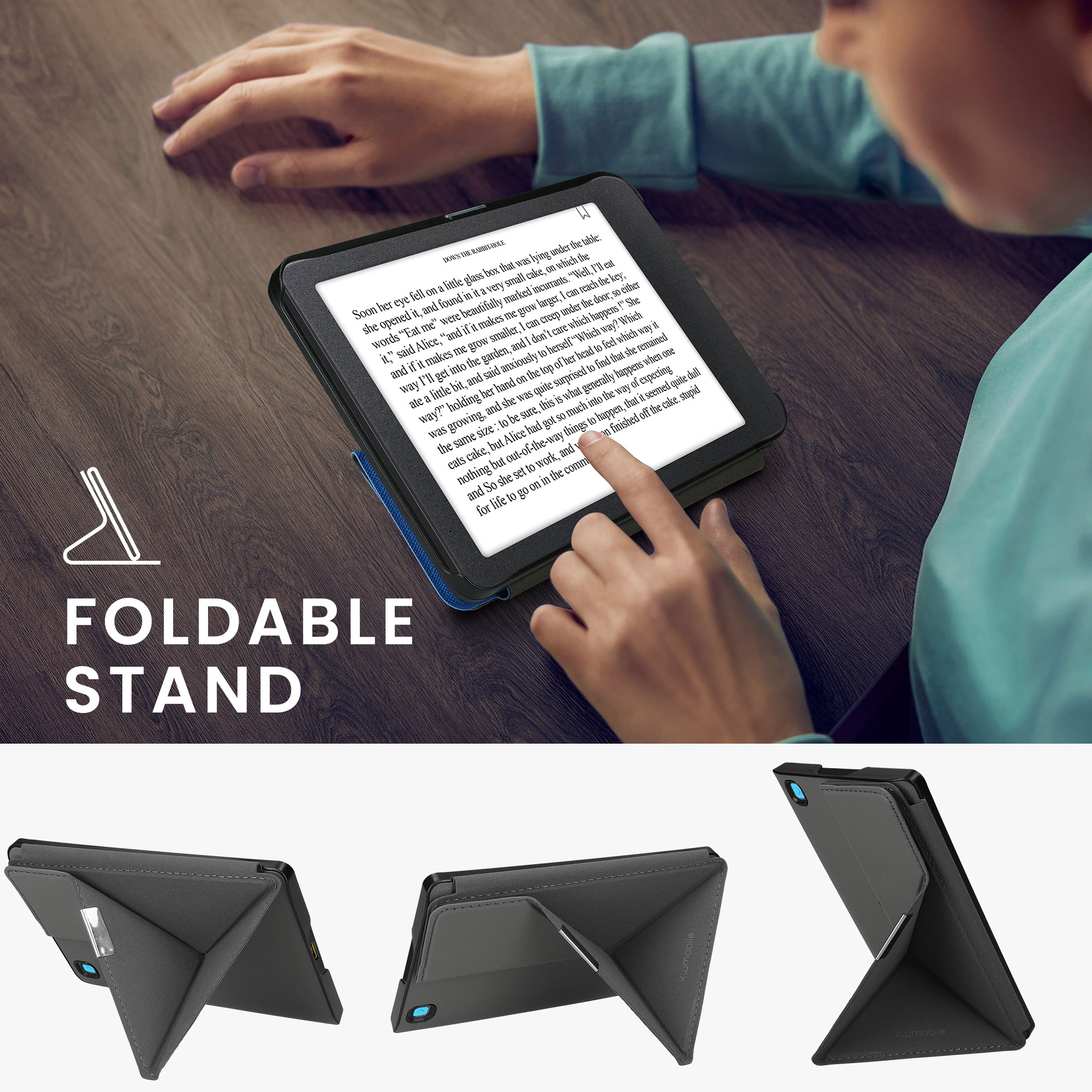 Obal pro Kobo Aura Edition 2 kwmobile se stojánkem tenké z eko kůže - antracitová
