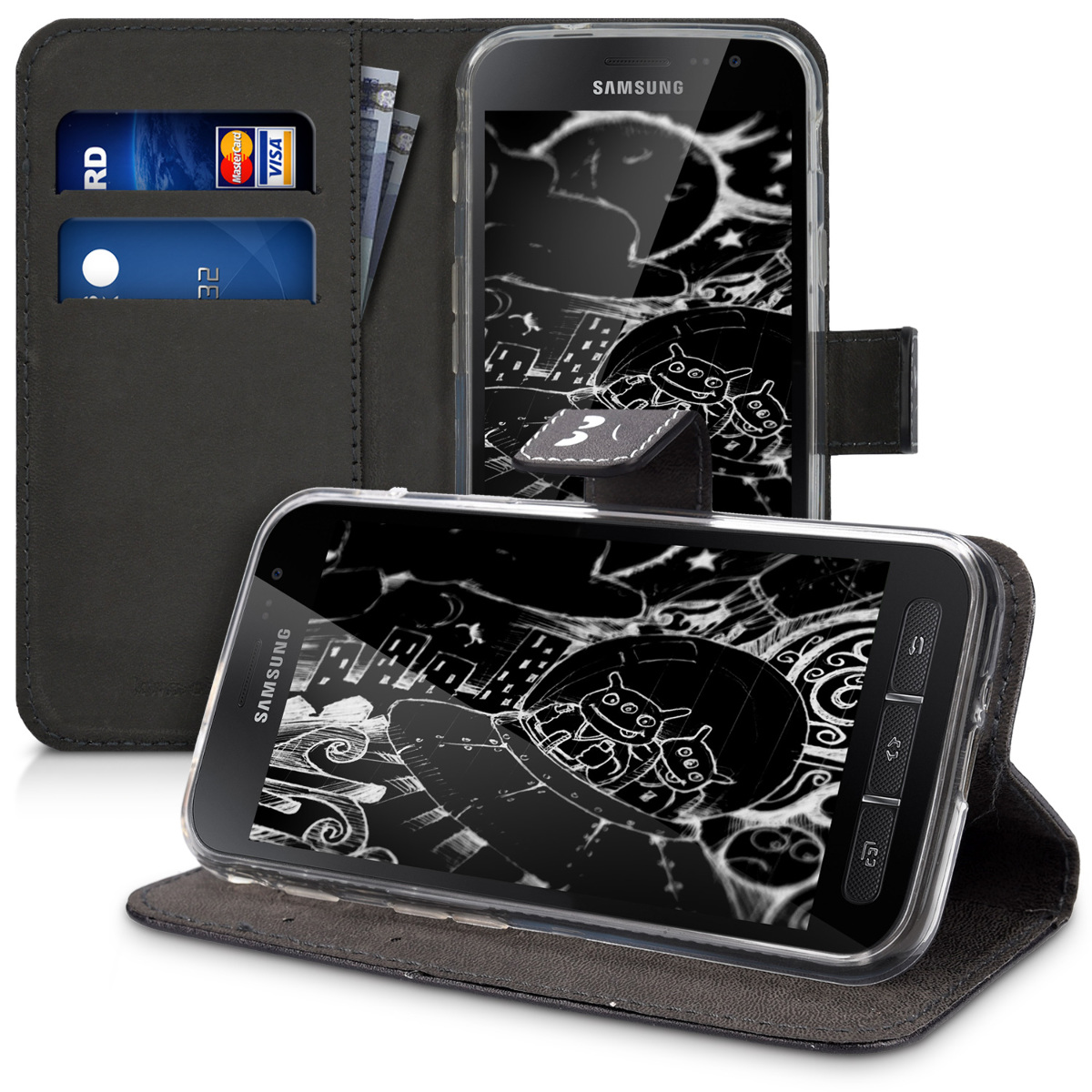 Flip pouzdro na mobil Galaxy Xcover 4 / 4S kwmobile peněženkové motiv Don't Touch My Phone bílý