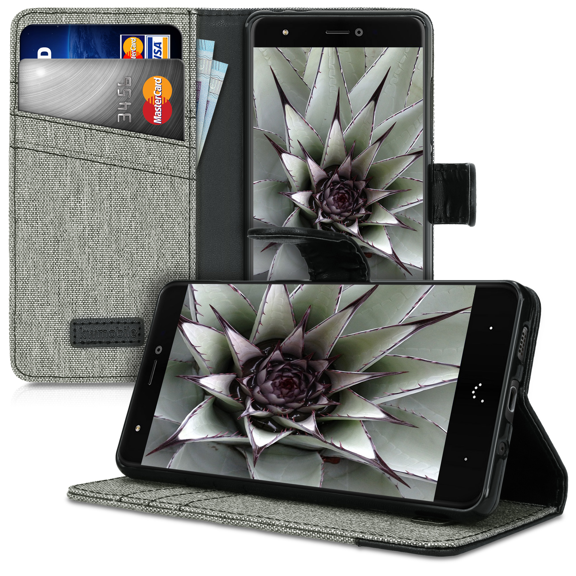 Flip pouzdro bq Aquaris X / X Pro kwmobile - šedá a černá 
