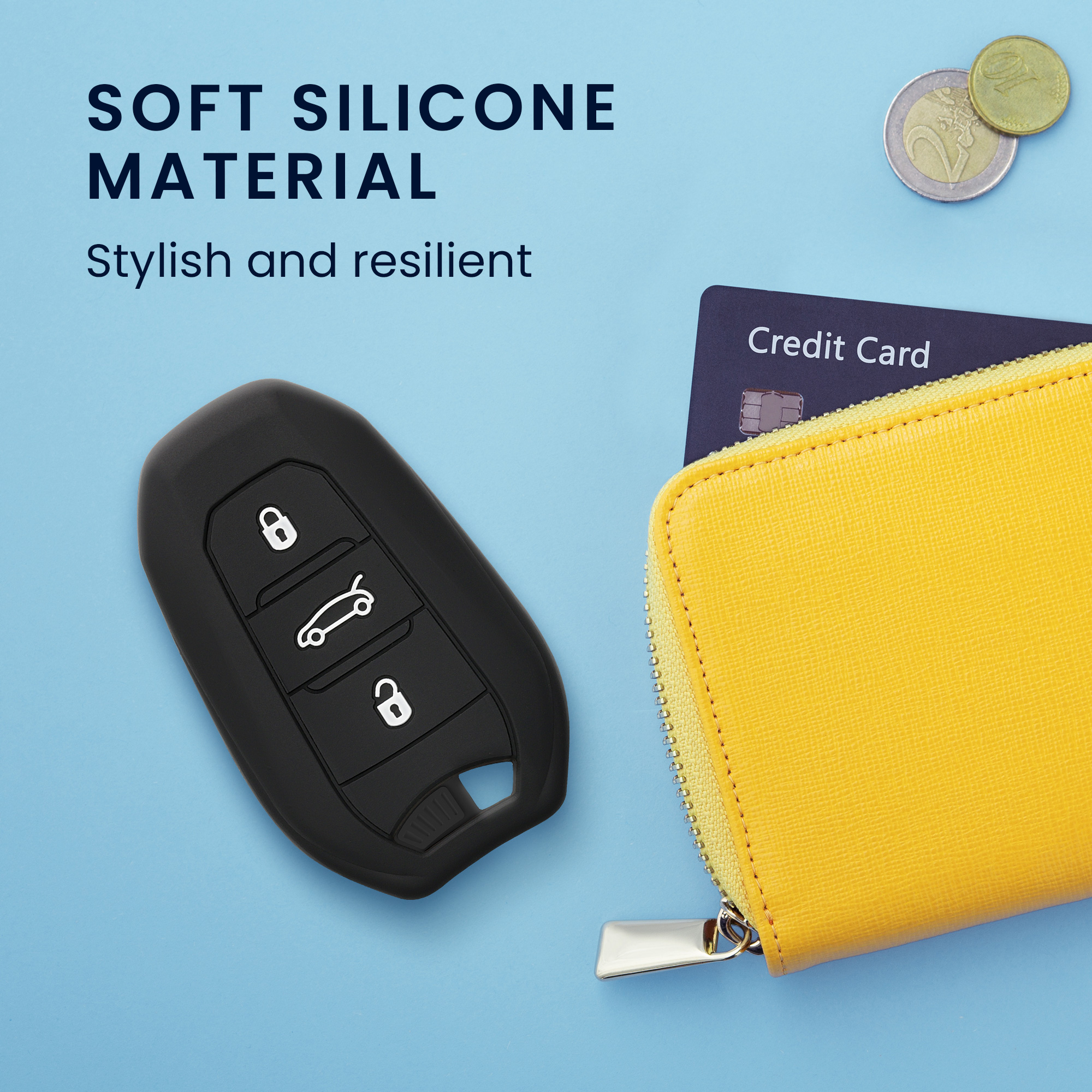 Pouzdro na klíč od auta Peugeot Citroen 3 Button Car kwmobile - černá