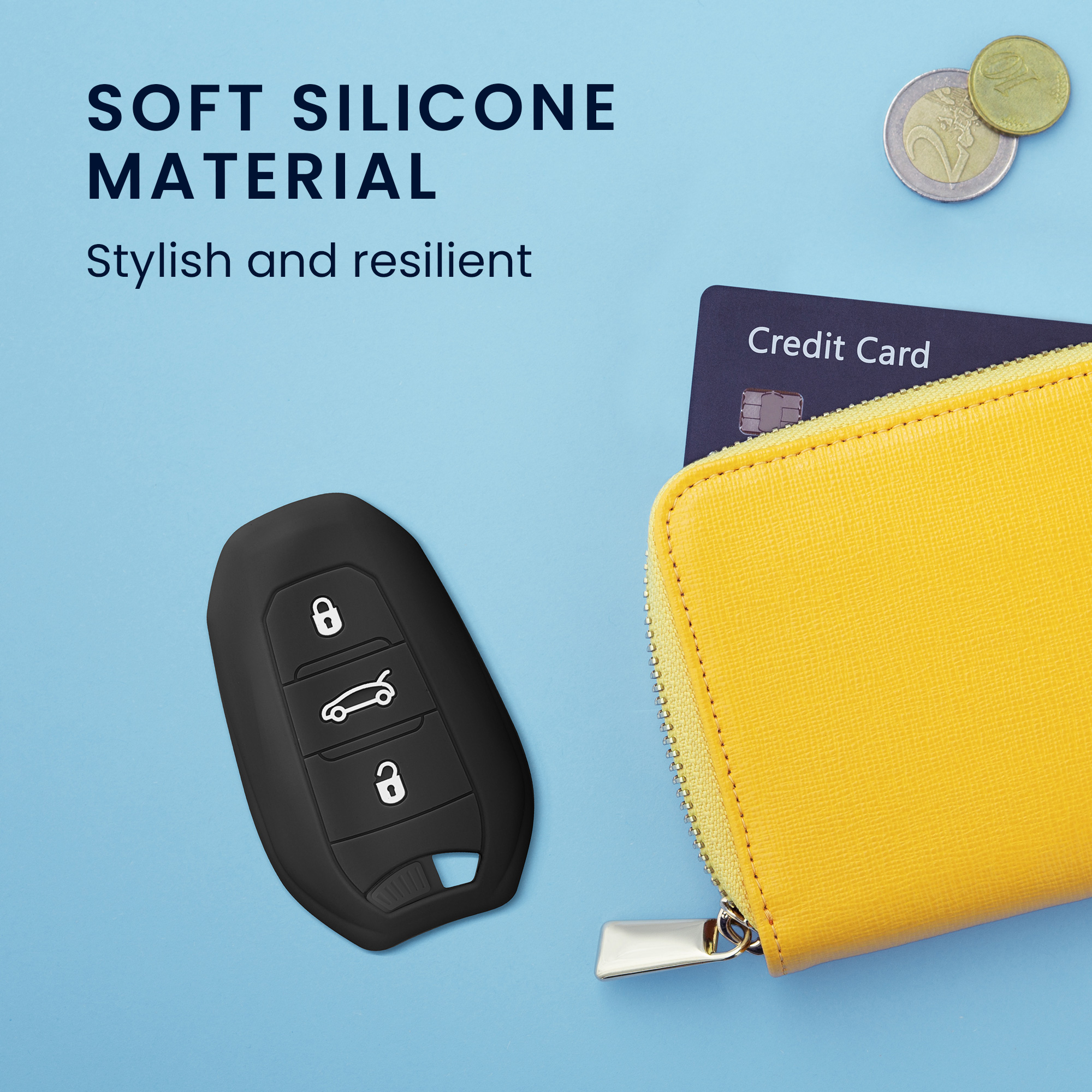 Pouzdro na klíč od auta Peugeot Citroen 3 Button Car kwmobile - černá matná