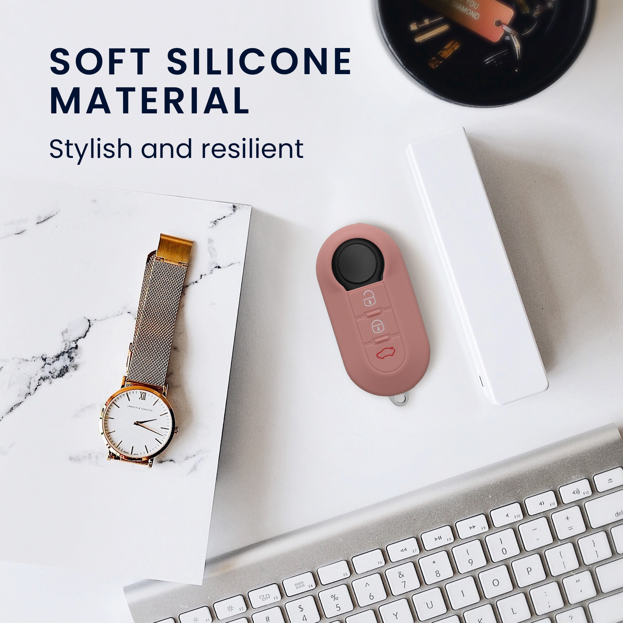 TPU pouzdro na klíč od auta Fiat / Lancia, 3 tlačítka Flip Key bílo-rose gold