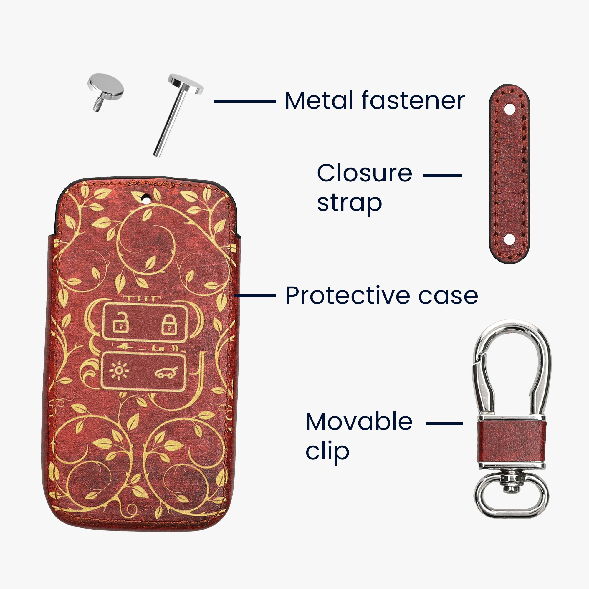 Obal ze syntetické kůže na klíč Renault 4 tlačítka Key Card (Keyless Go) kwmobile ‑ žlutá / oranžová / červená