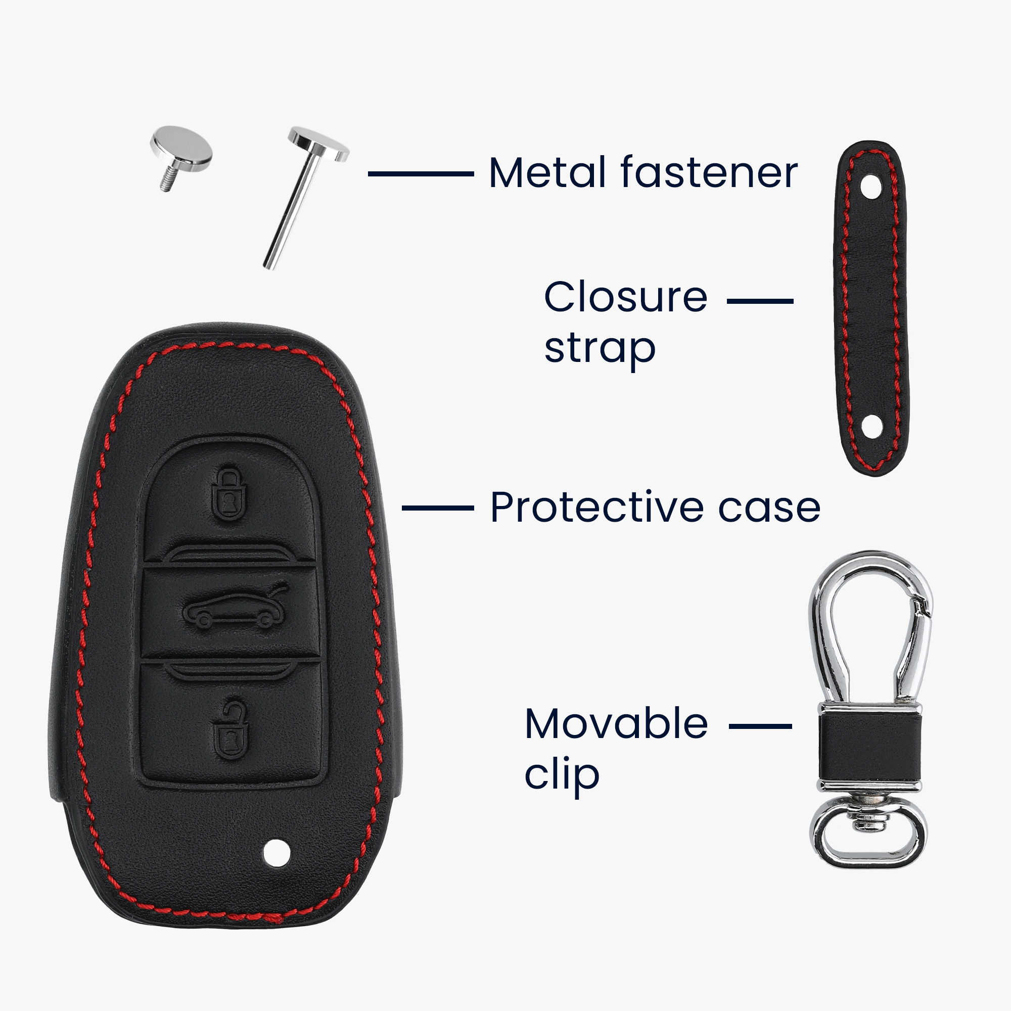 Obal ze syntetické kůže na klíč Peugeot Citroën 3 tlačítka Smart Key (Keyless Go) kwmobile ‑ černá