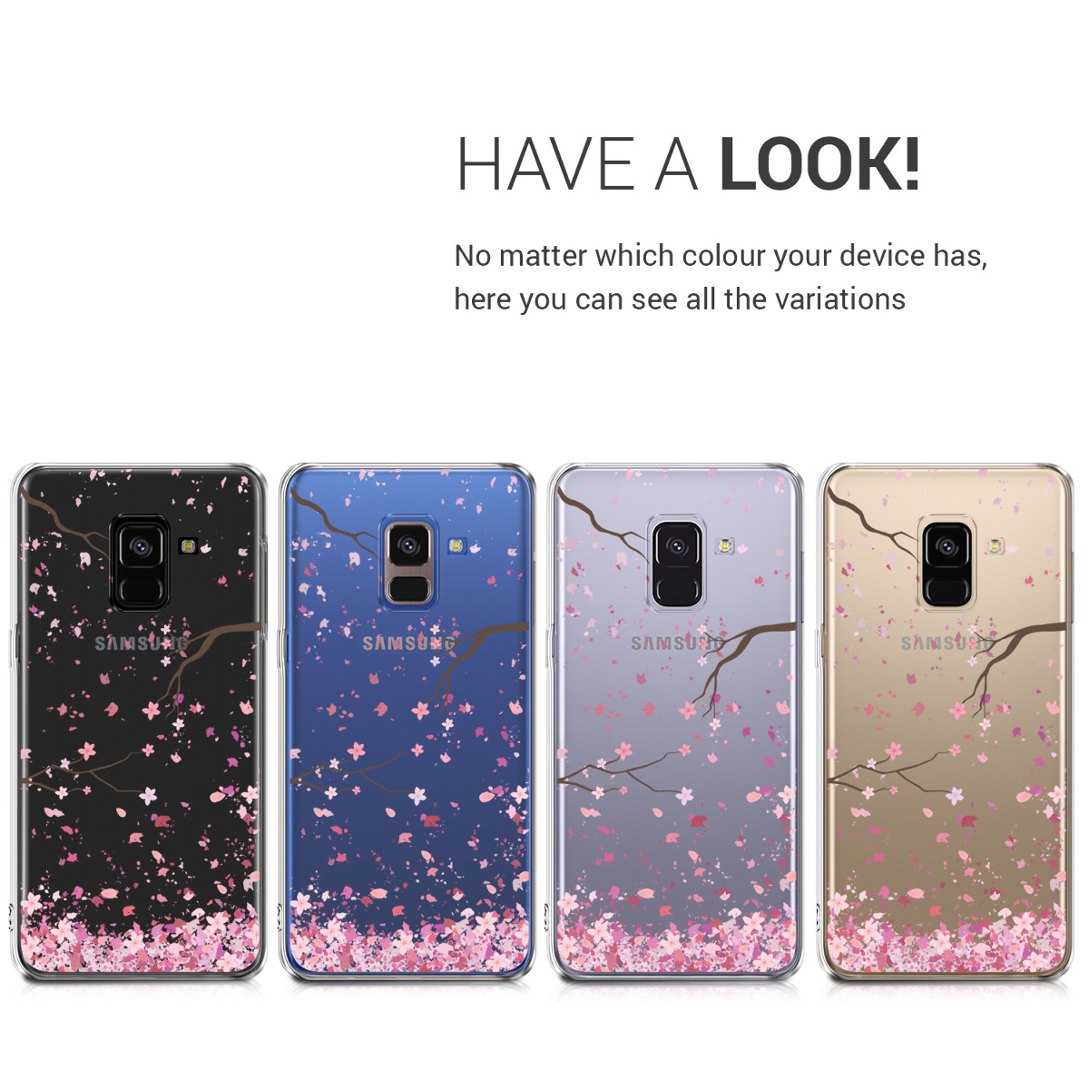 Čirý kryt na mobil Samsung Galaxy A8 (2018) kwmobile Cherry Blossoms růžovo-tmavě hnědo-transparentní