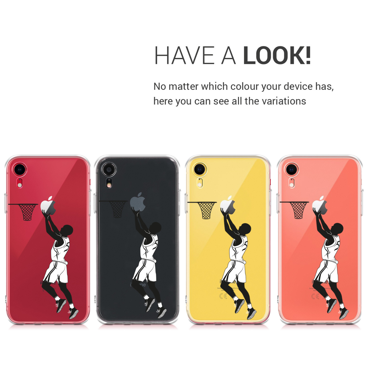Čirý kryt na mobil kwmobile pro Apple iPhone XR - motiv basketbalista černá / bílá / čirá