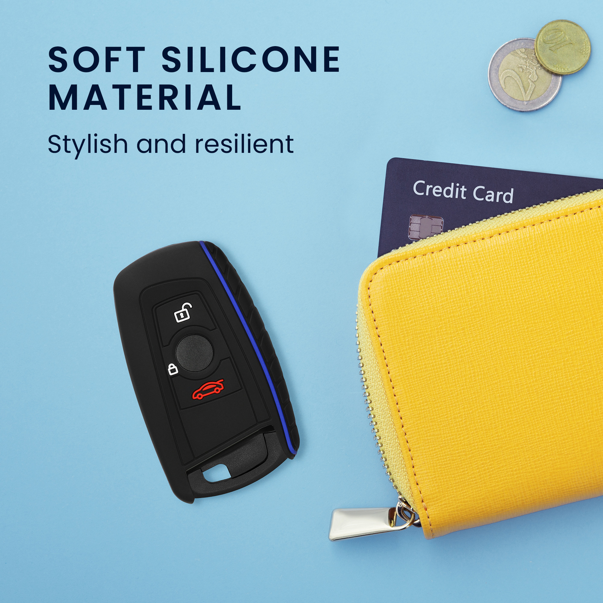 Tpu pouzdro na klíč od auta BMW 3 tlačítka Keyless Go Anti-Slip černo-modré