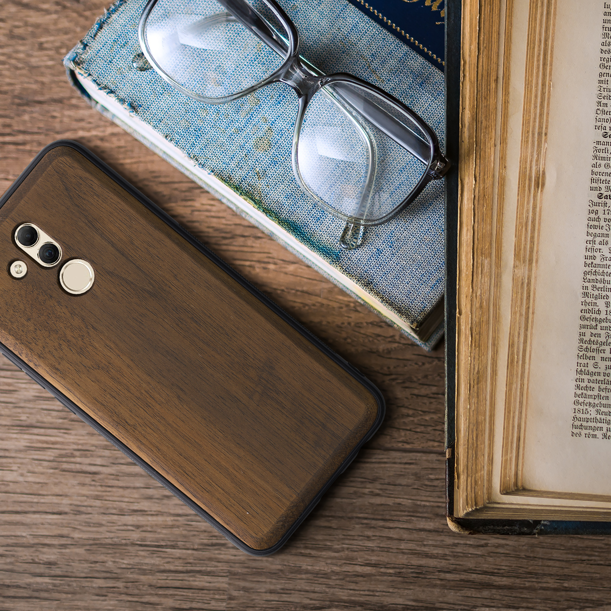 Dřevěný kryt pro Huawei Mate 20 Lite s nárazuvzdorným TPU rámečkem kwmobile ‑ tmavě hnědá