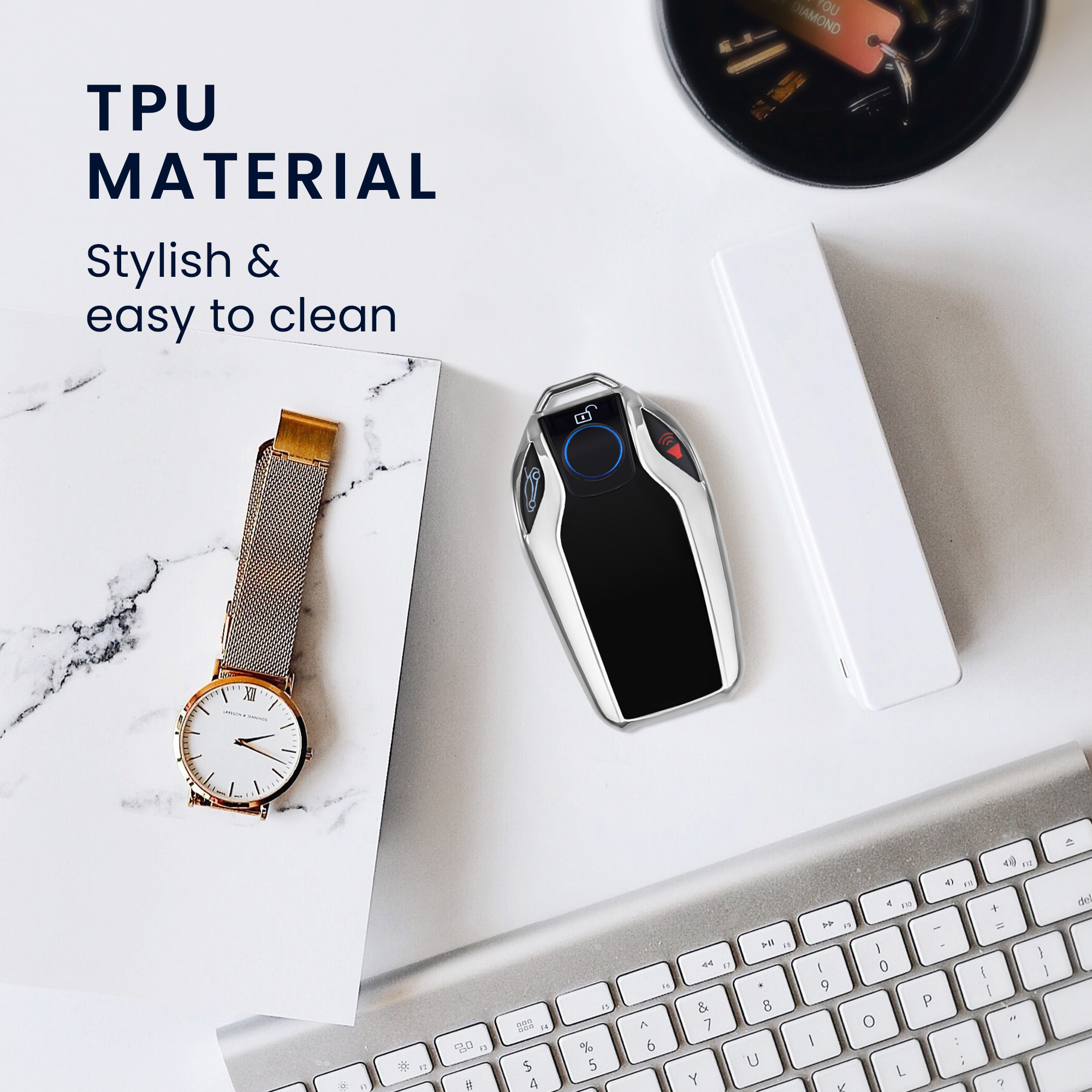Tpu pouzdro na klíč od auta BMW Display Key Anti-Slip leskle stříbrné