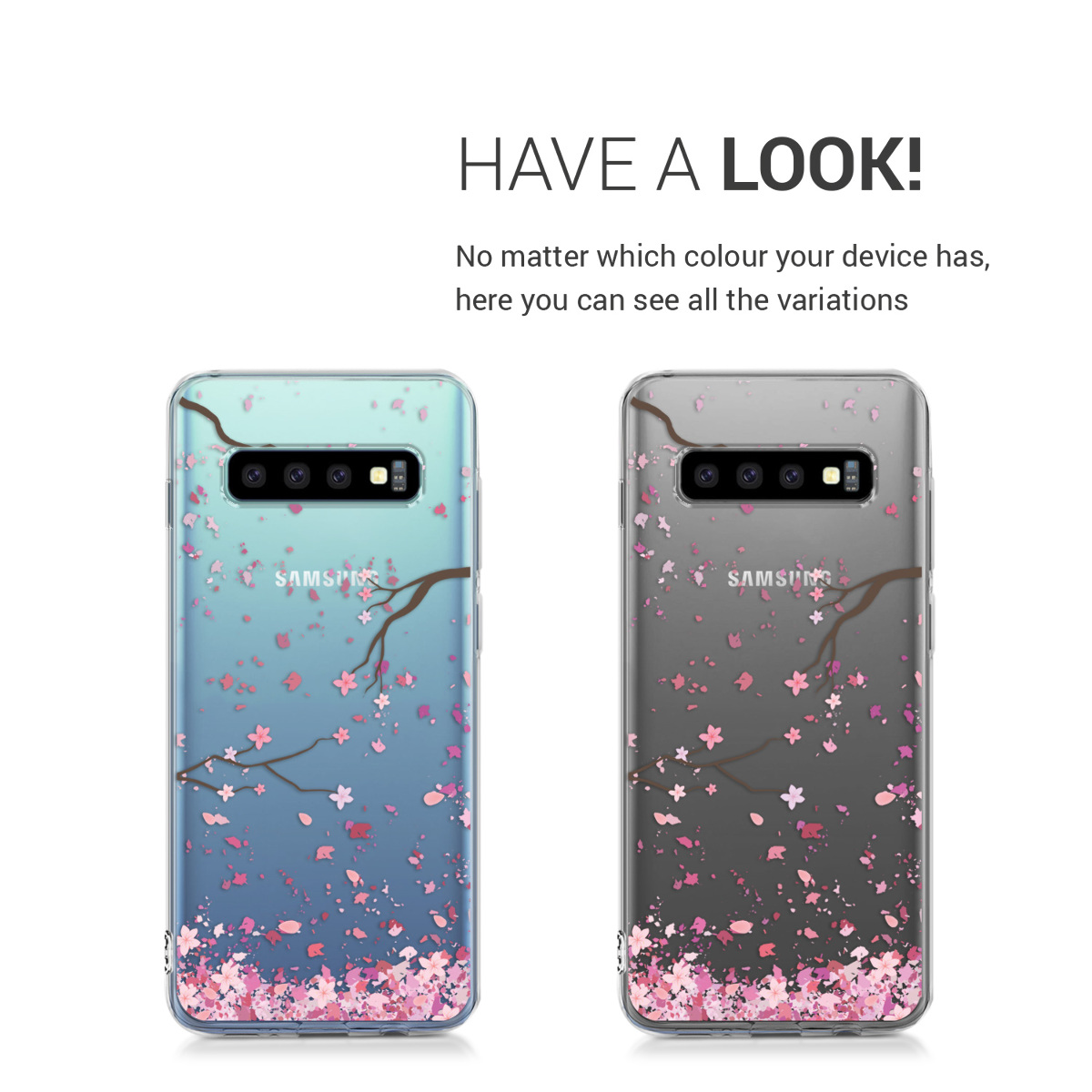 Čirý kryt na mobil Samsung Galaxy S10 kwmobile Cherry Blossoms růžovo-tmavě hnědo-transparentní